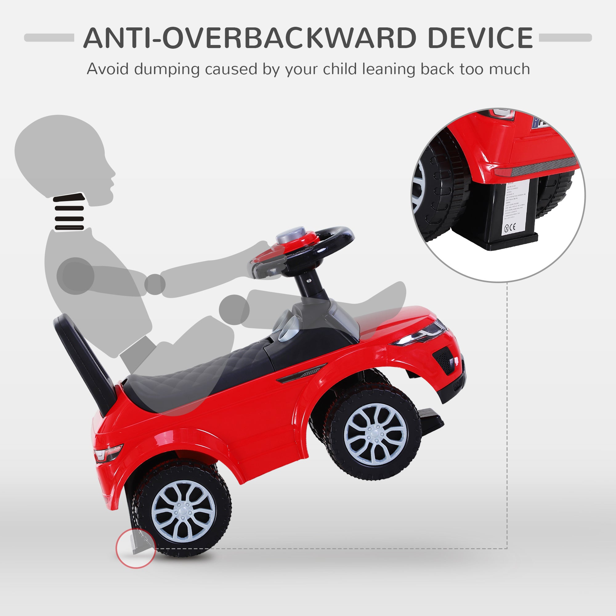 HOMCOM 3-in-1 Ride On Car Foot To Floor Slider Toddler w/ Horn Steering Wheel NO POWER Manual Under Seat Storage Safe Design for 1-3 Year Old Red - North Peak Garden Furniture