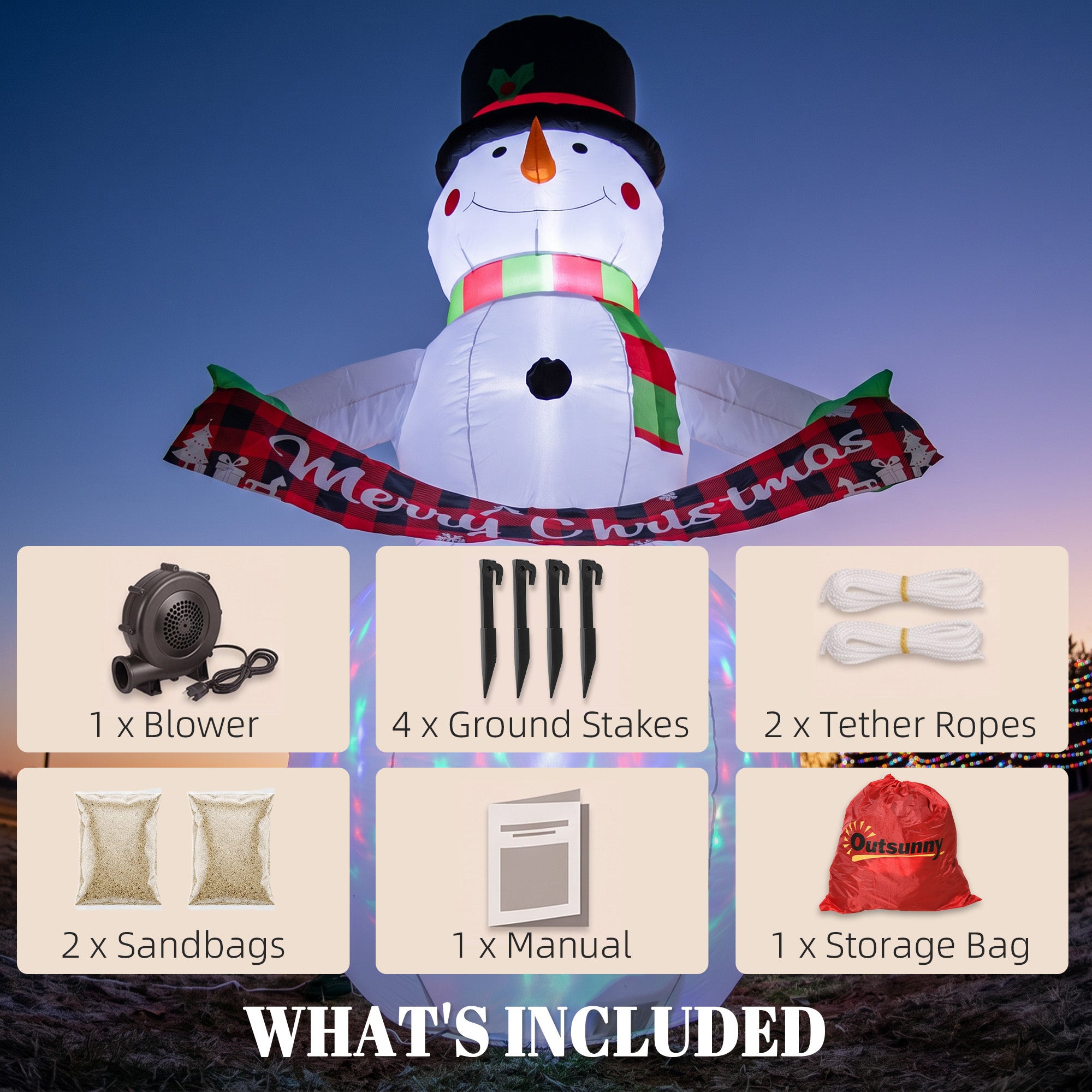Inflatable Christmas Decoration, Outsunny 6.7FT Christmas Inflatable Snowman with Colourful LED Light