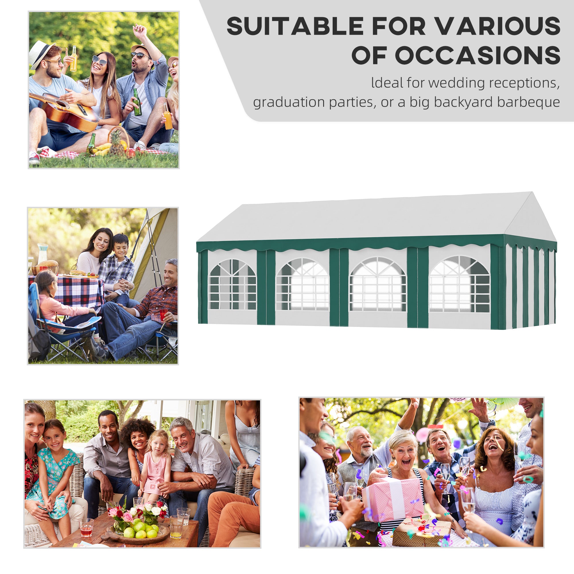 Outsunny 8 x 4m Garden Gazebo with Sides, Galvanised Marquee Party Tent with Eight Windows and Double Doors, for Parties, Wedding and Events - North Peak Garden Furniture