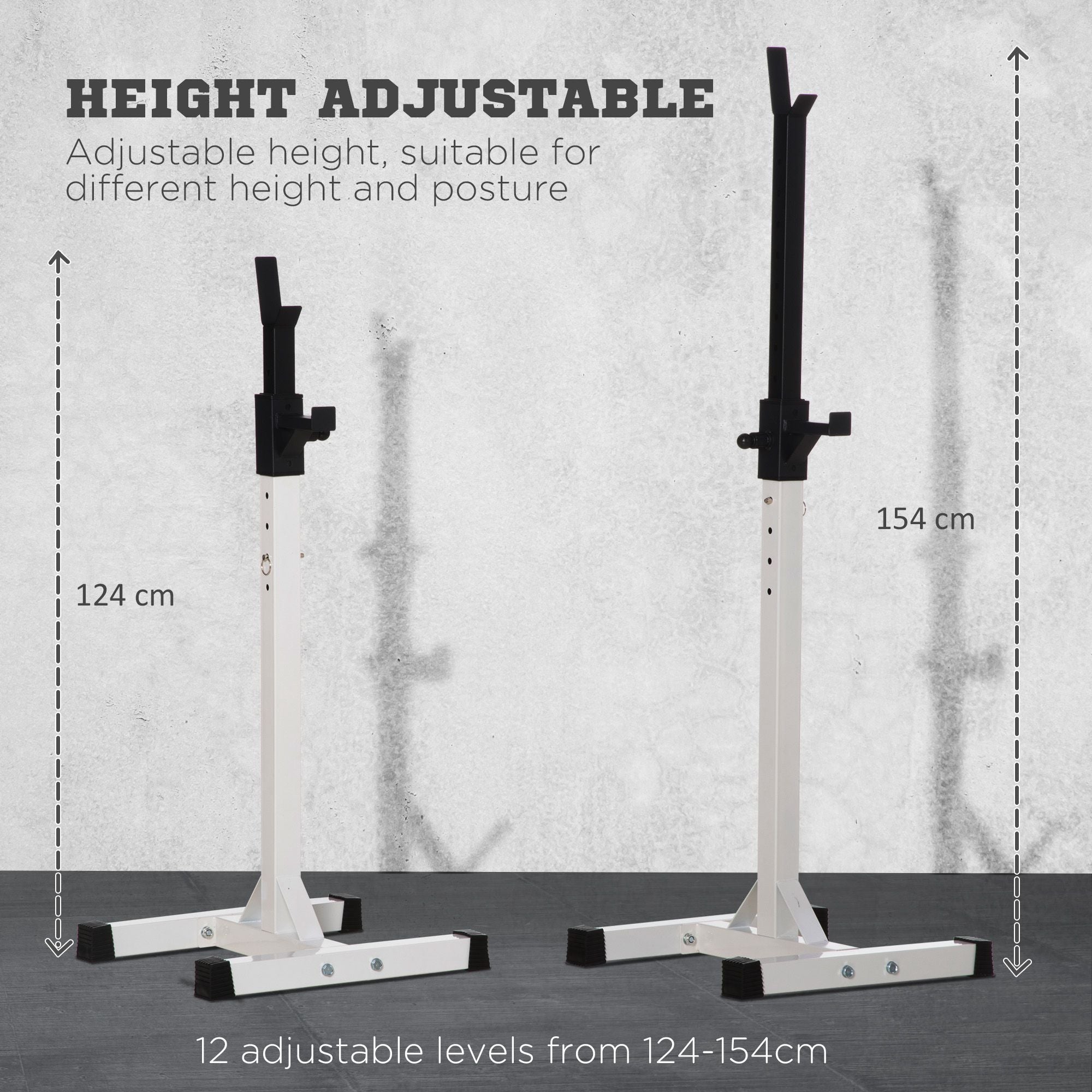 HOMCOM Heavy Duty Weight Bar Barbell Squat Stand Barbell Rack Spotter, for Home, Gym - Black - North Peak Garden Furniture