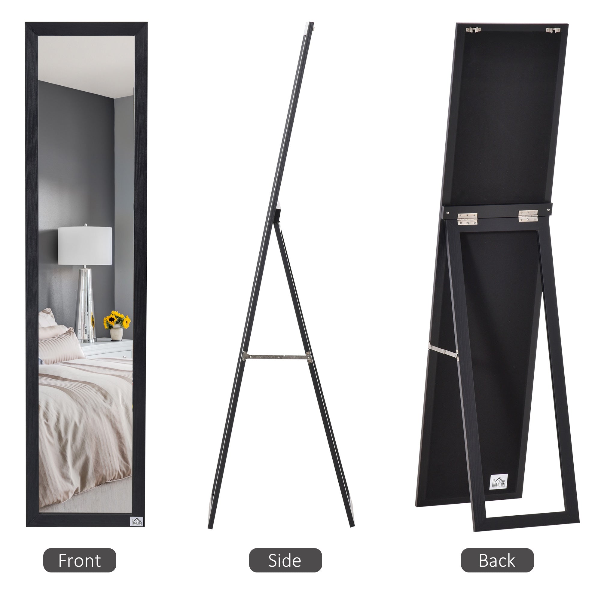 HOMCOM Full Length Mirror for Bedroom, Free Standing Dressing Mirror, Wall Mirror for Living Room, 37 x 154 cm, Black - North Peak Garden Furniture