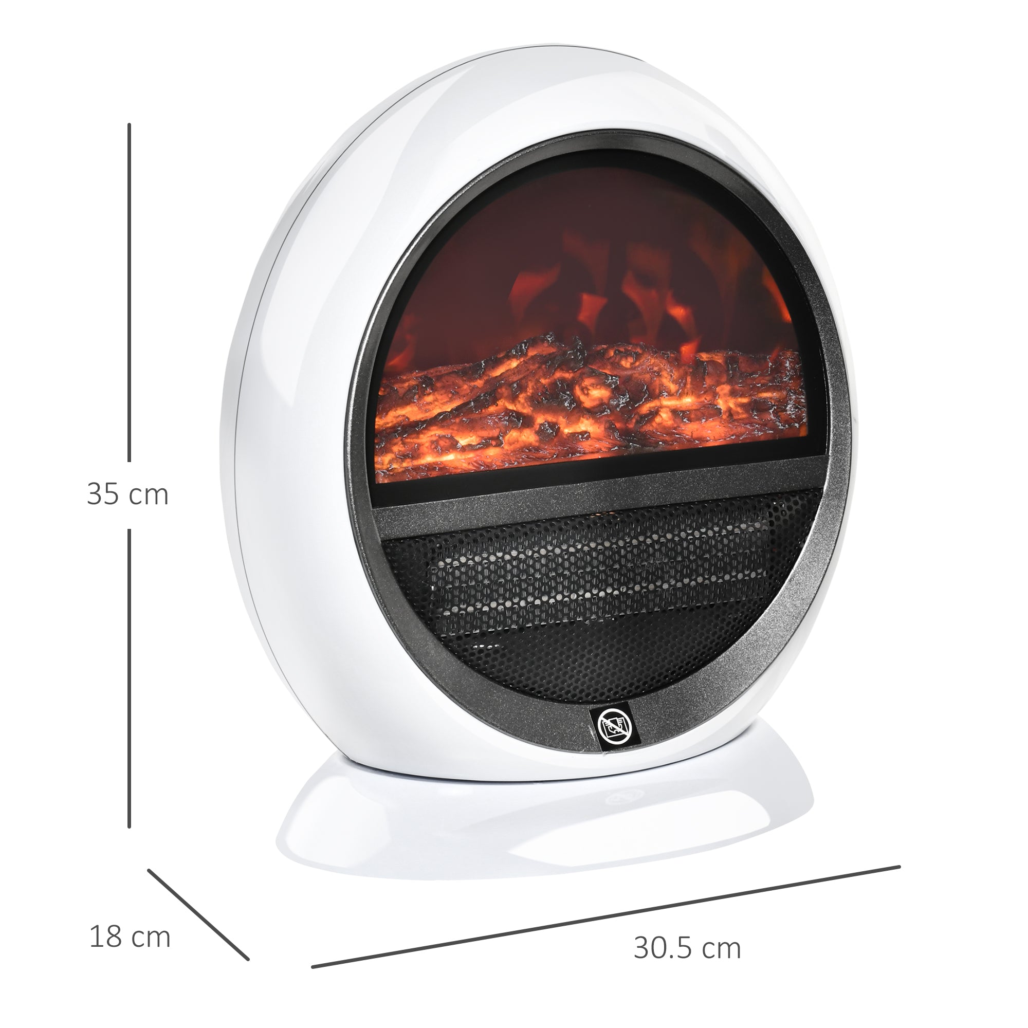 HOMCOM Freestanding Electric Fireplace Indoor Space Table Top Heater with Realistic Flame Effect, Rotatable Head, Overheating Protection, 1500W, White - North Peak Garden Furniture