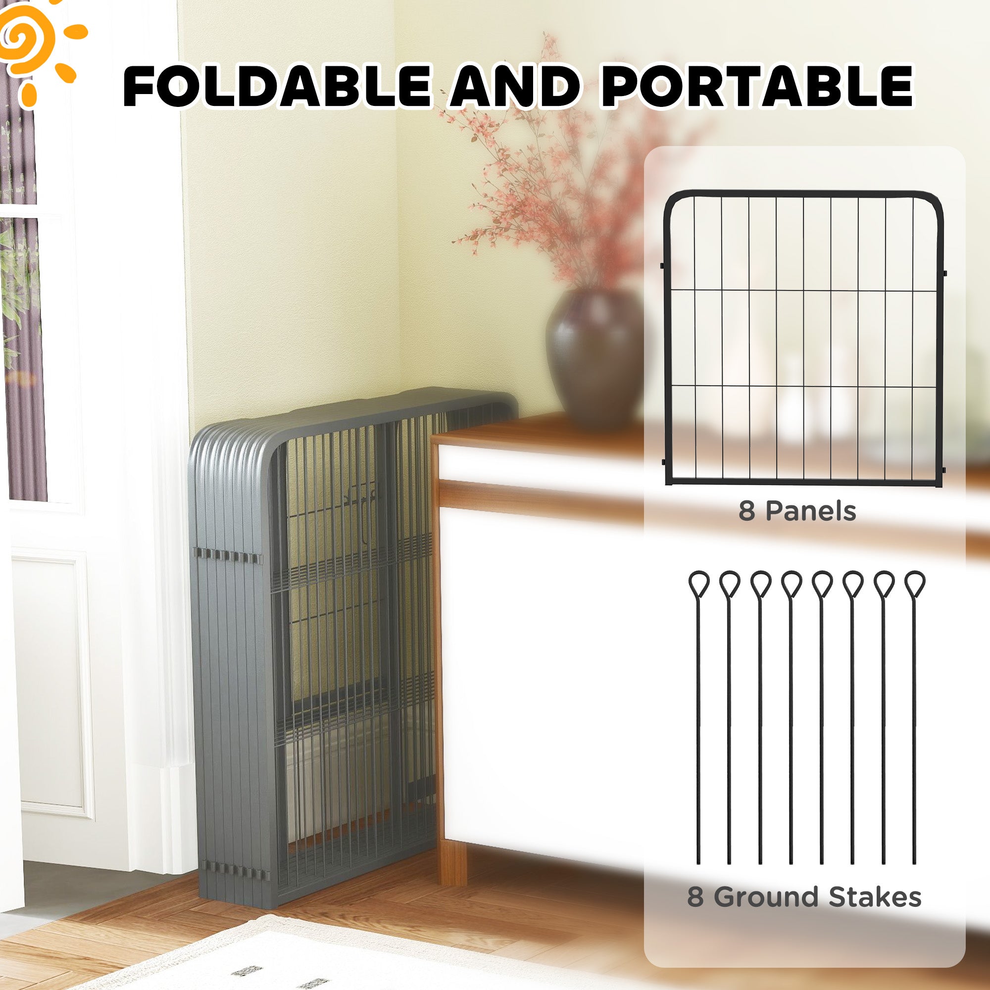 PawHut 8 Panels Heavy Duty Dog Playpen with Door Indoor Outdoor, for Small Dogs, 60cm High - North Peak Garden Furniture