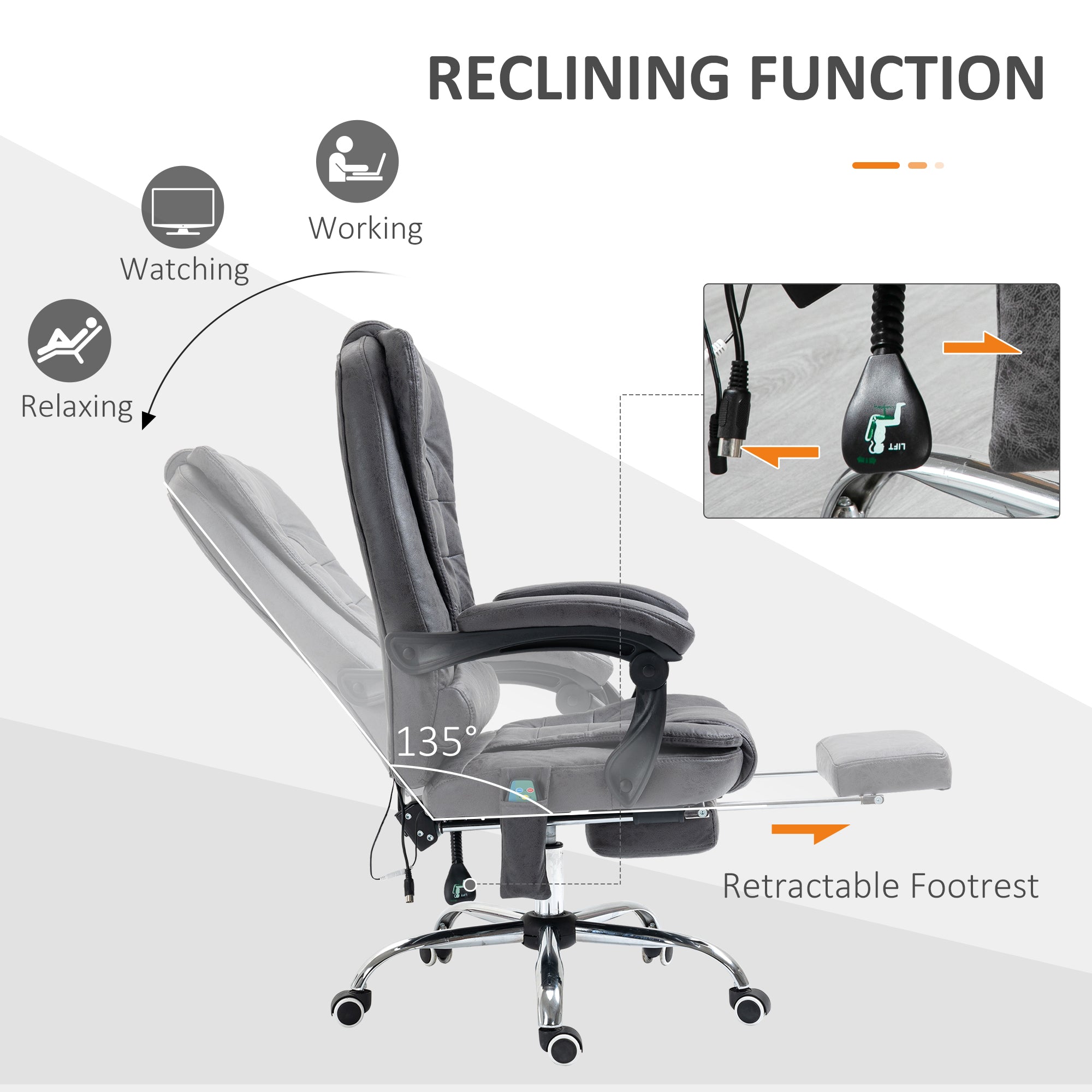 Vinsetto Heated 6 Points Vibration Massage Executive Office Chair Adjustable Swivel Ergonomic High Back Desk Chair Recliner with Footrest Dark Grey - North Peak Garden Furniture