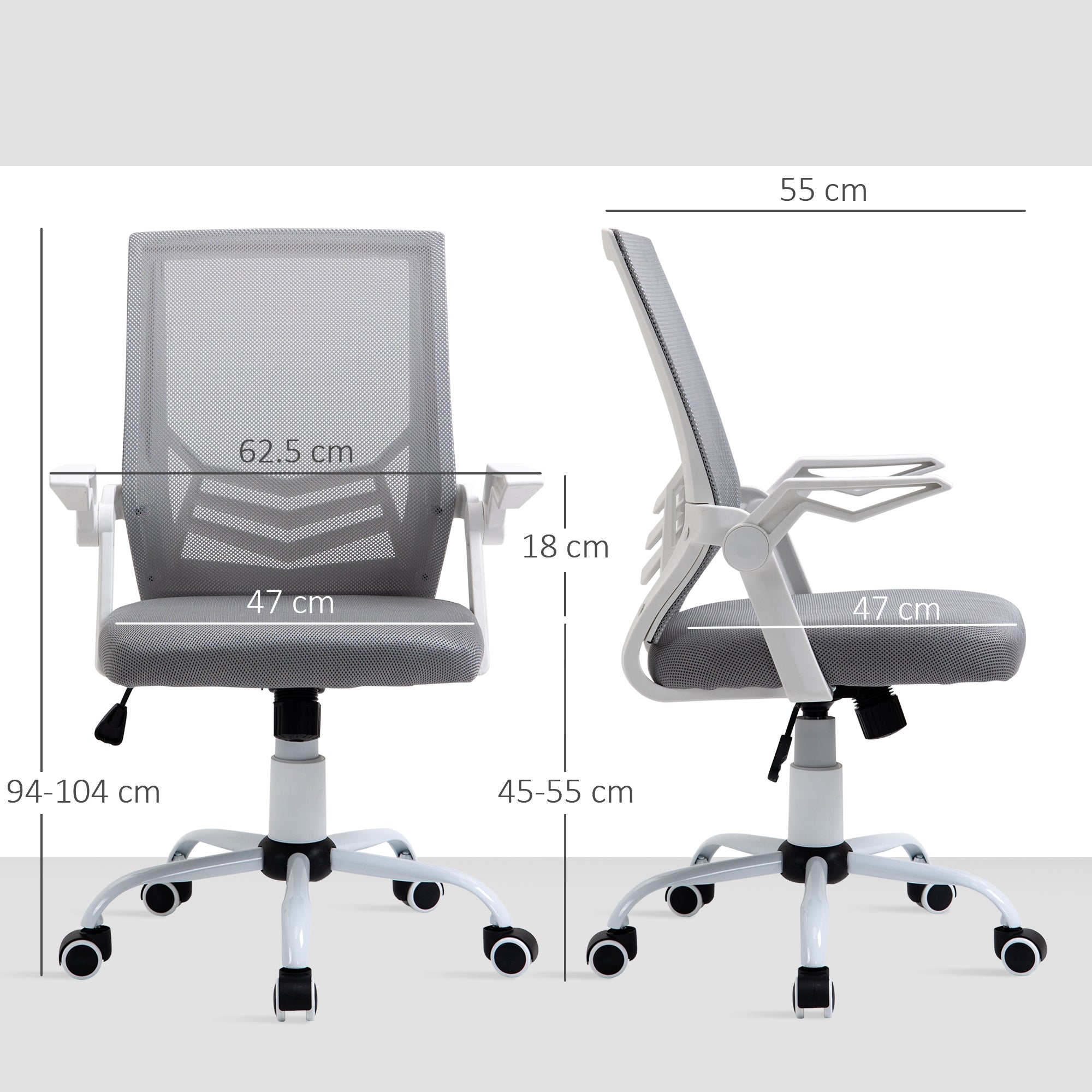 Vinsetto Office Chair, Ergonomic Desk Chair, Executive Computer Chair with 90° Flip-up Armrest and Lumbar Support, Adjustable Height for Home/Office, Grey