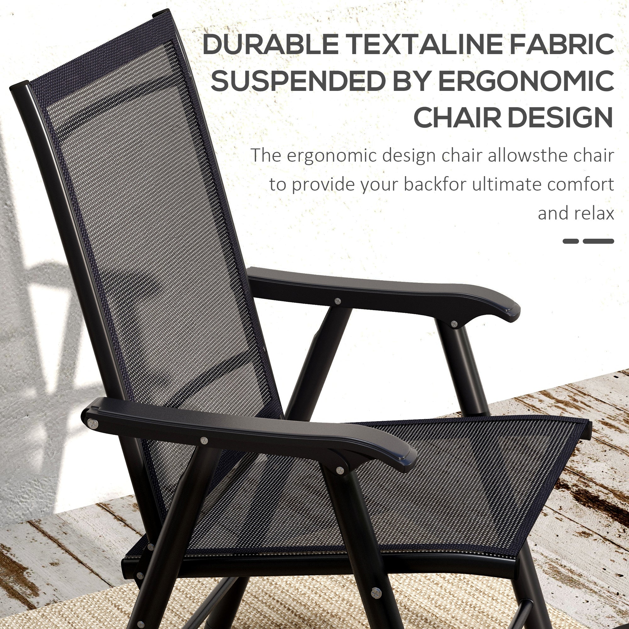 Outsunny Set of 4 Foldable Metal Garden Chairs Outdoor Patio Park Dining Seat Furniture Black - North Peak Garden Furniture