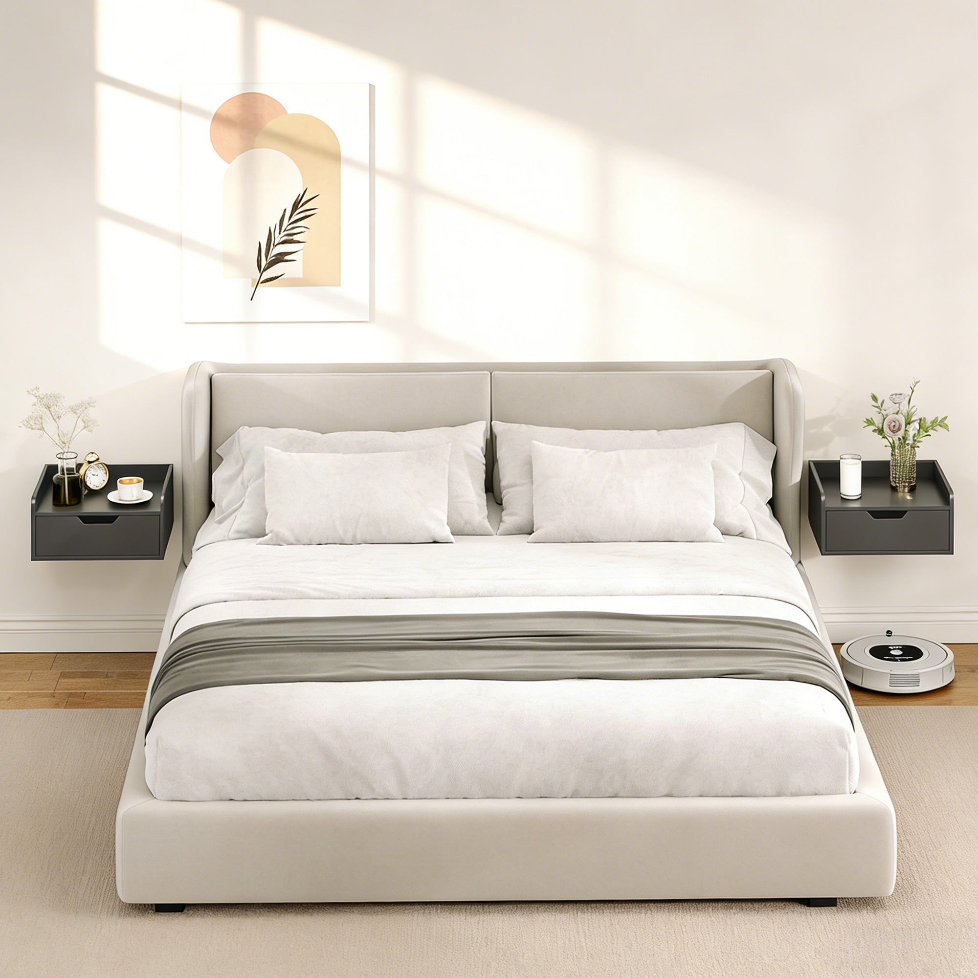 HOMCOM Floating Nightstands Set of 2, Wall Mounted Bedside Table with Drawer for Bedroom, Black