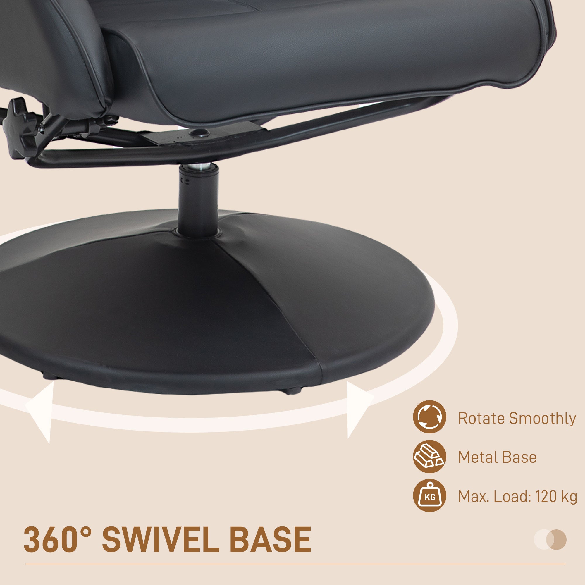 HOMCOM Faux Leather Reclining Chair and Footstool - Black - North Peak Garden Furniture
