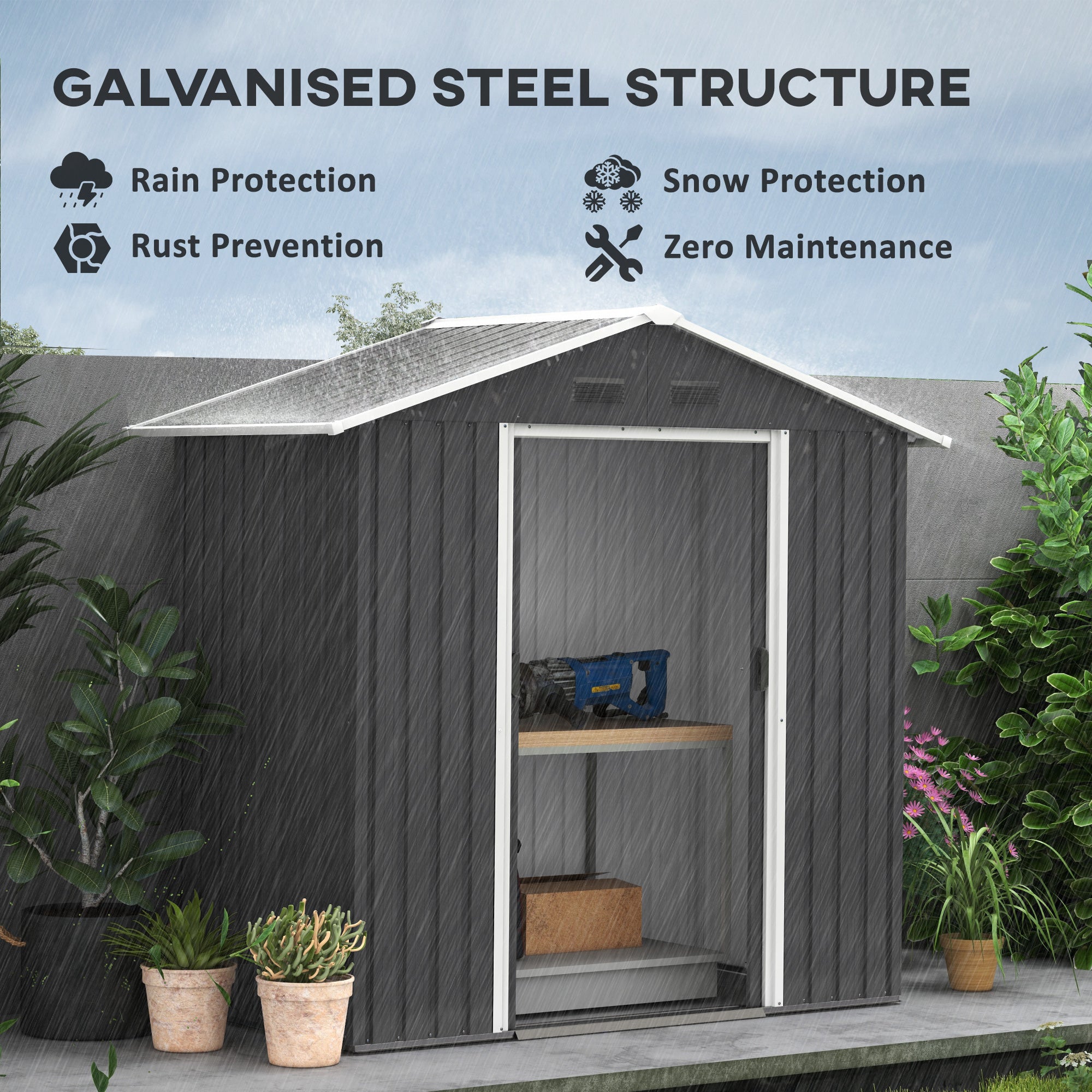 Outsunny 6.5x3.5ft Metal Garden Storage Shed for Outdoor Tool Storage with Double Sliding Doors and 4 Vents, Dark Grey - North Peak Garden Furniture