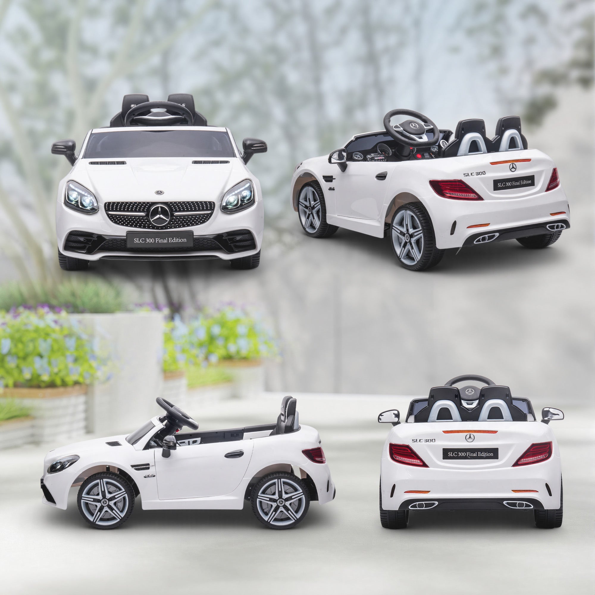 AIYAPLAY Benz SLC 300 Licensed 12V Kids Electric Ride On Car with Parental Remote Two Motors Music Lights Suspension Wheels for 3-6 Years White