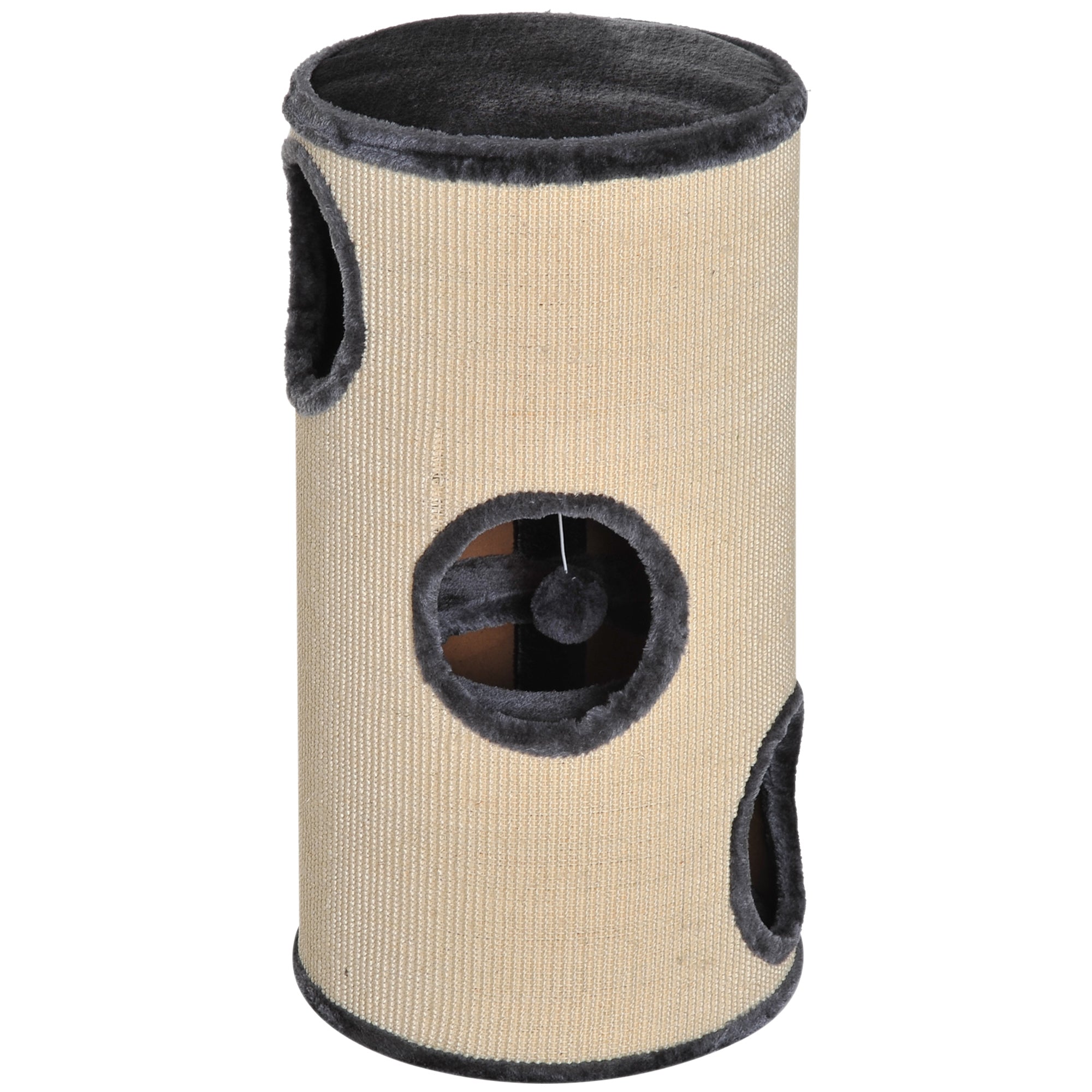 PawHut Cat Tree, Plush, Ф38x70H cm-Beige/Grey