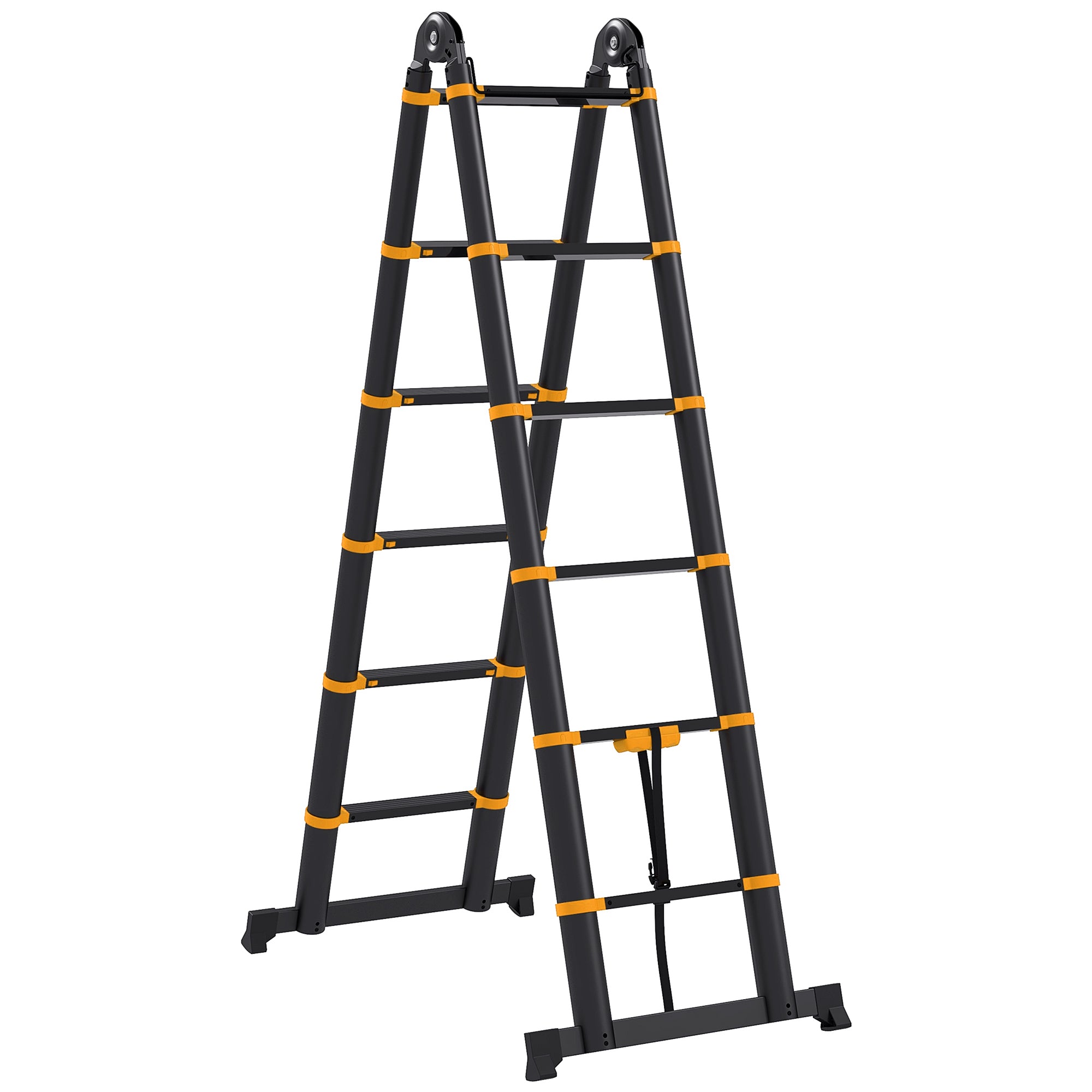 HOMCOM 3.8m Duo Aluminium Ladder w/ Tool Holder - Yellow