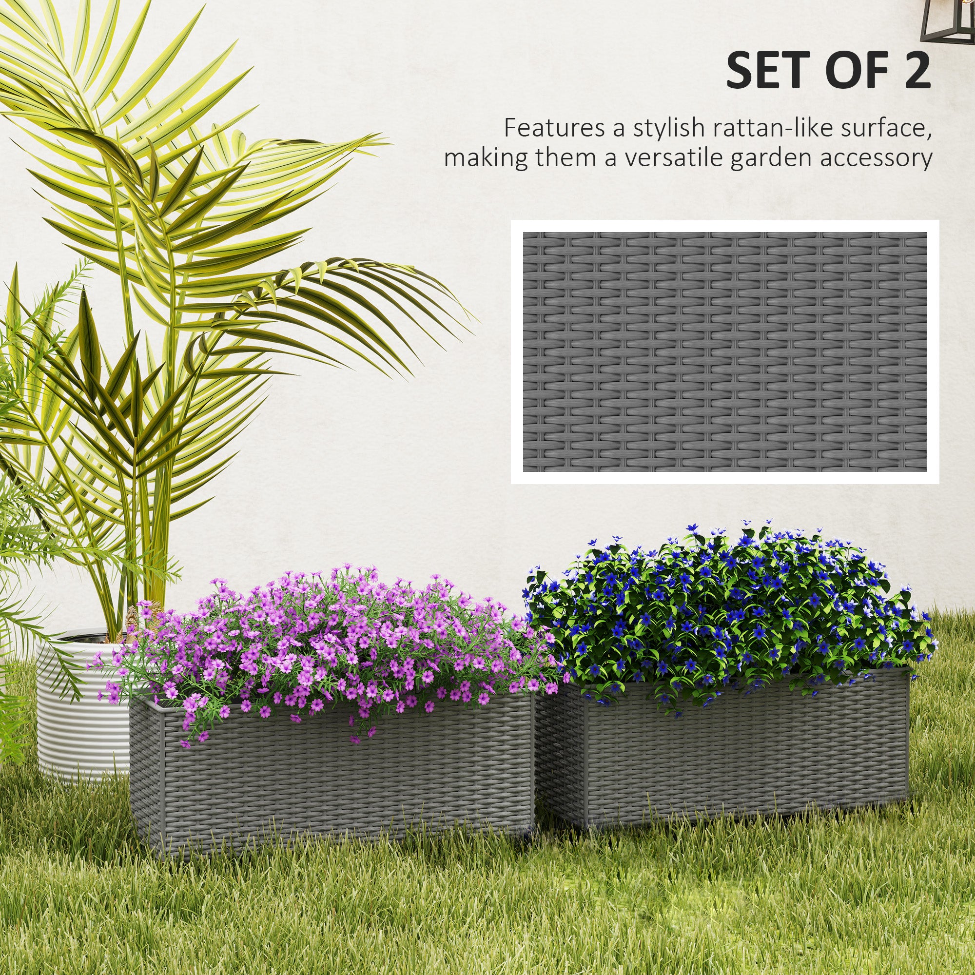 Outsunny Set of Two Rattan-Effect Planters - Grey - North Peak Garden Furniture