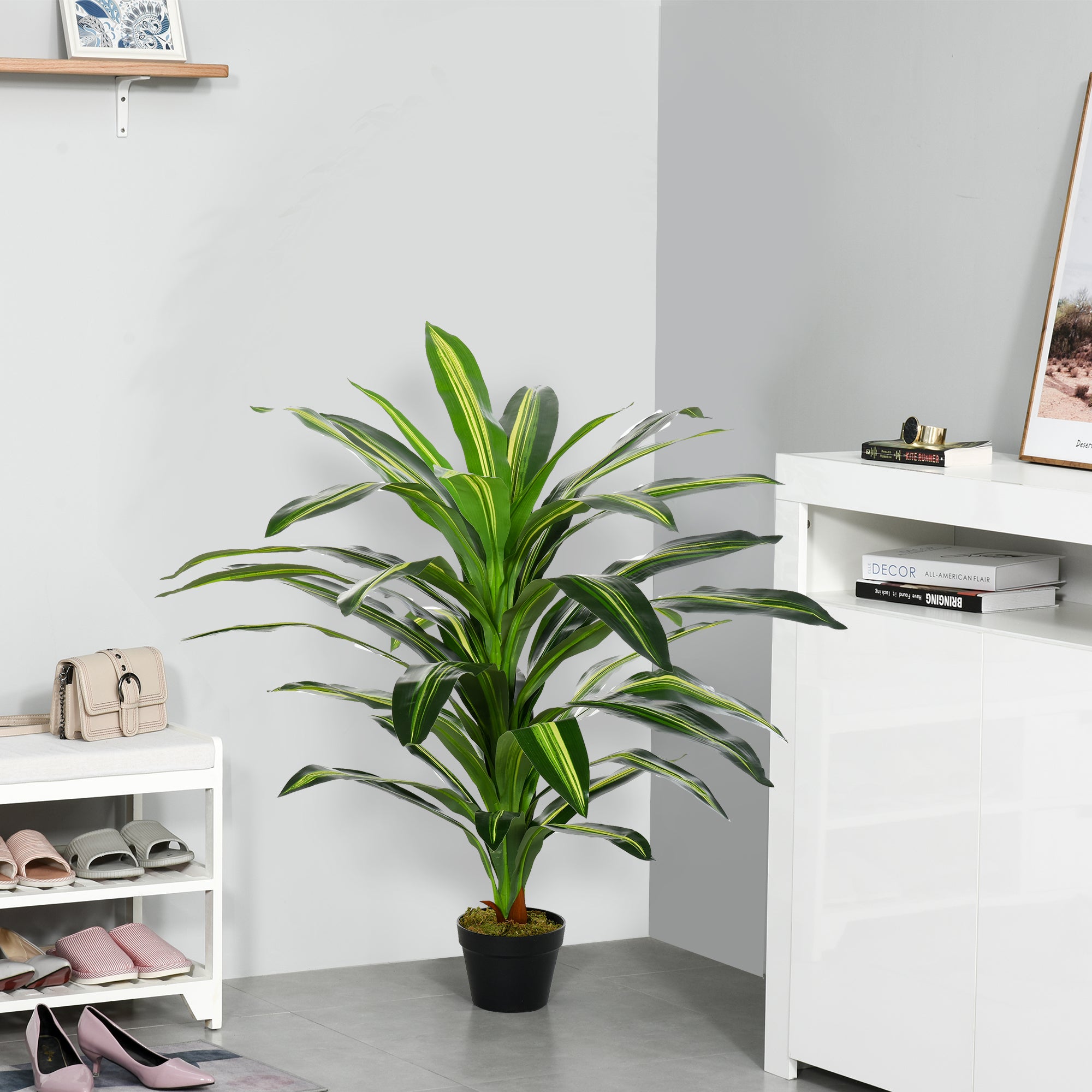 Outsunny 110cm/3.6FT Artificial Dracaena Tree Decorative Plant 40 Leaves with Nursery Pot, Fake Tropical Tree for Indoor Outdoor Décor - North Peak Garden Furniture
