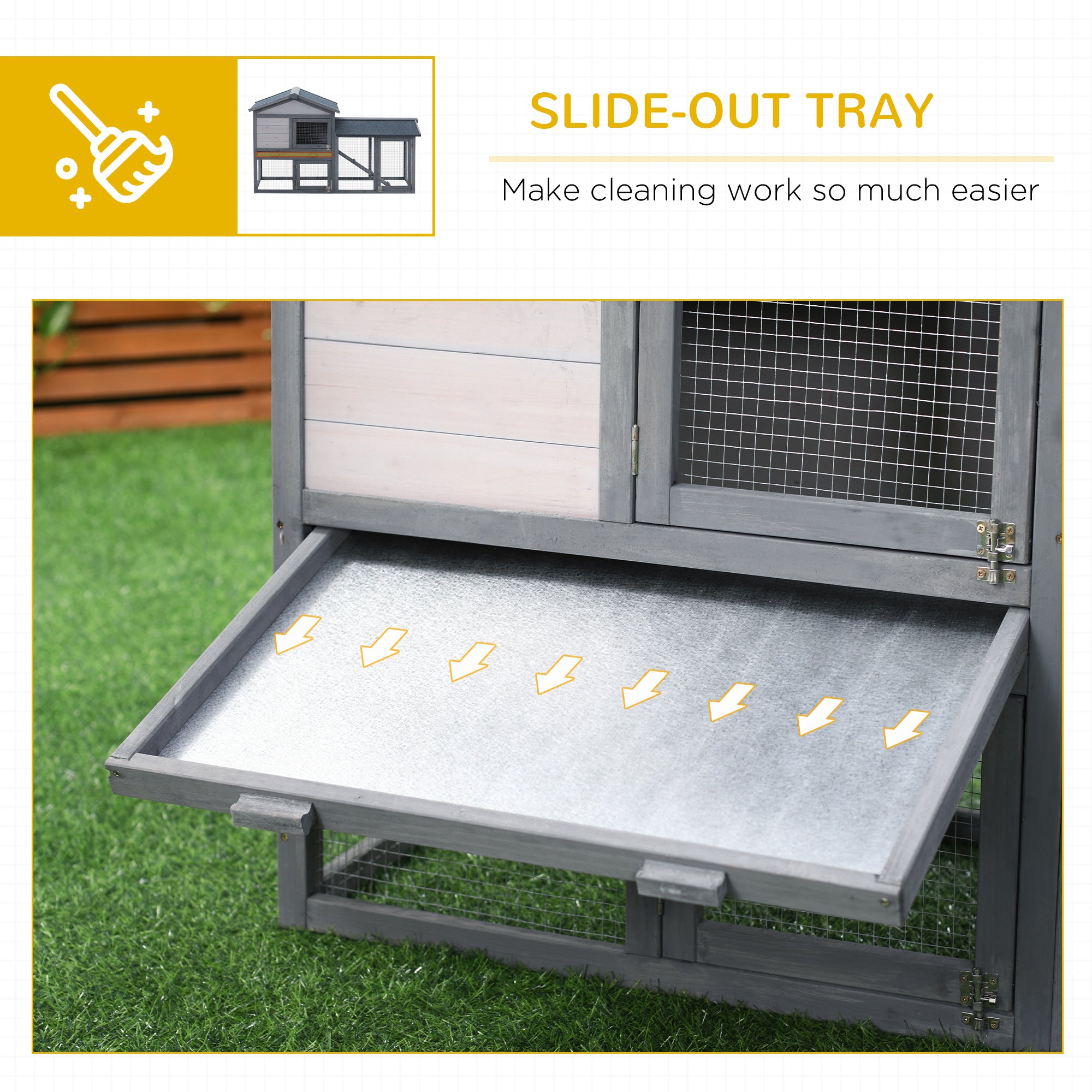 PawHut Wooden Rabbit Hutch Outdoor, Double Tier Guinea Pig Hutch, Small Animal House Water-Resistant Roof Ramp 147 x 54 x 84 cm - North Peak Garden Furniture