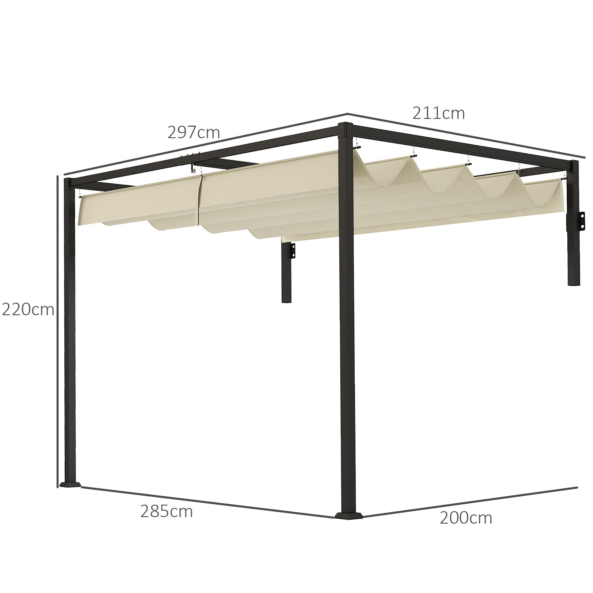 Outsunny 2 x 3(m) Lean To Steel Pergola, with Moving Fabric Canopy - Khaki - North Peak Garden Furniture
