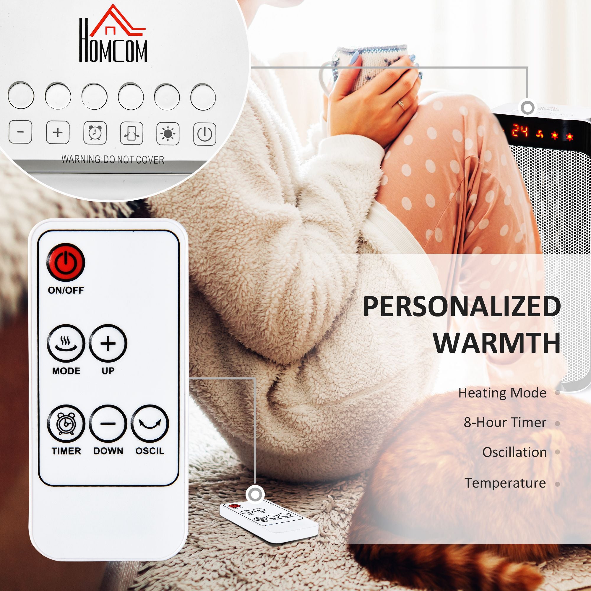 HOMCOM 2000W Electric Heater, PTC Ceramic Portable Fan Heater with Overheating & Tip-Over Protection, 8H Timer, 45° Oscillating Heater for Home, Office, Study, Bedroom - North Peak Garden Furniture