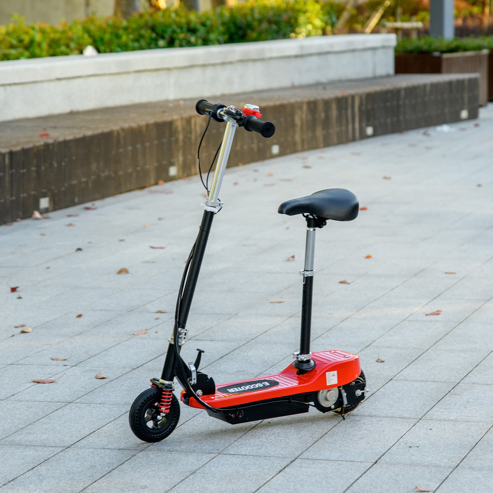 HOMCOM Steel Ride on Powered Scooter, Folding E-Scooter with Warning Bell, 15km/h Maximum Speed, for 4-14 Years Old, Red