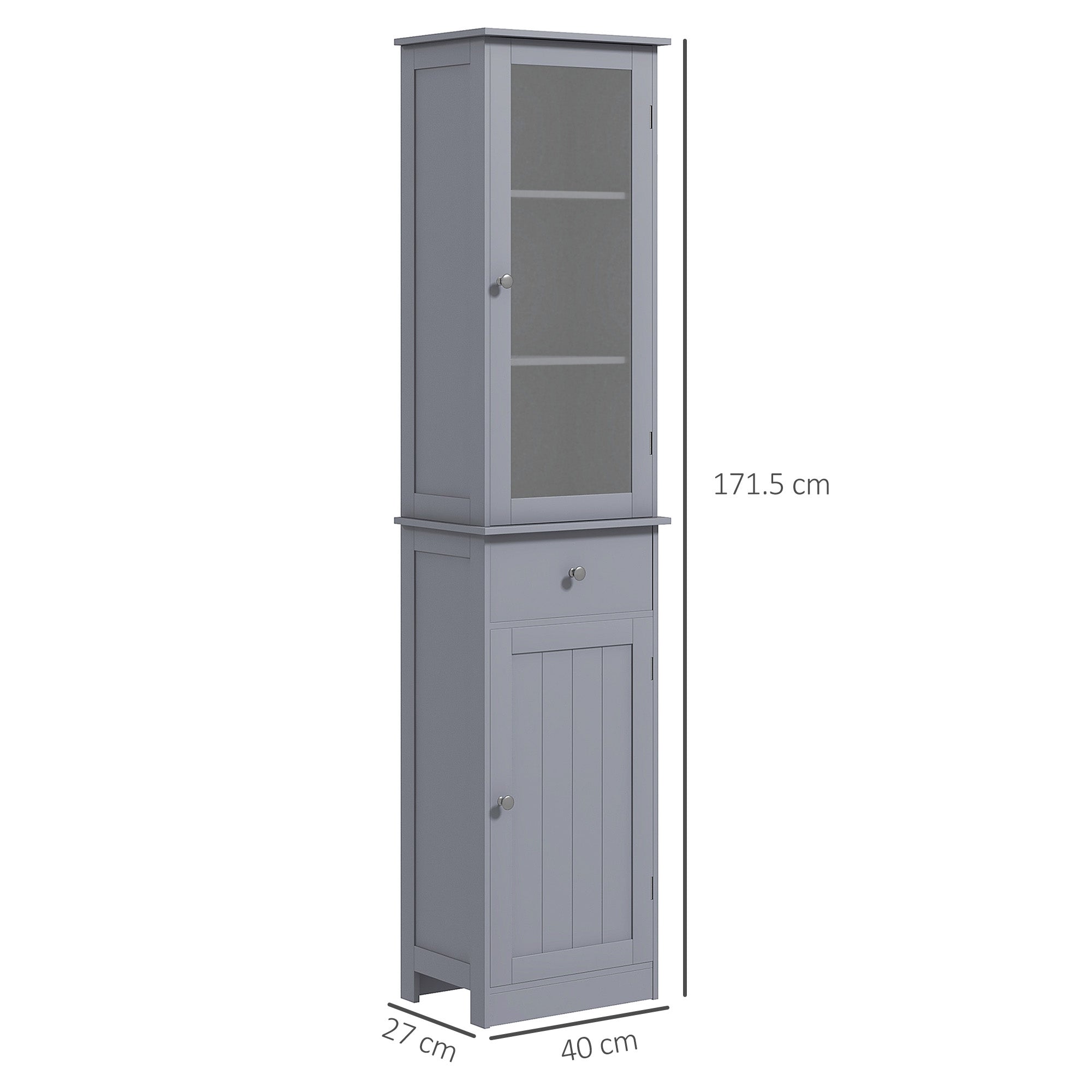 kleankin Bathroom Storage Cabinet with 3-tier Shelf Drawer Door, Floor Cabinet Free Standing Tall Slim Side Organizer Shelves, Grey - North Peak Garden Furniture