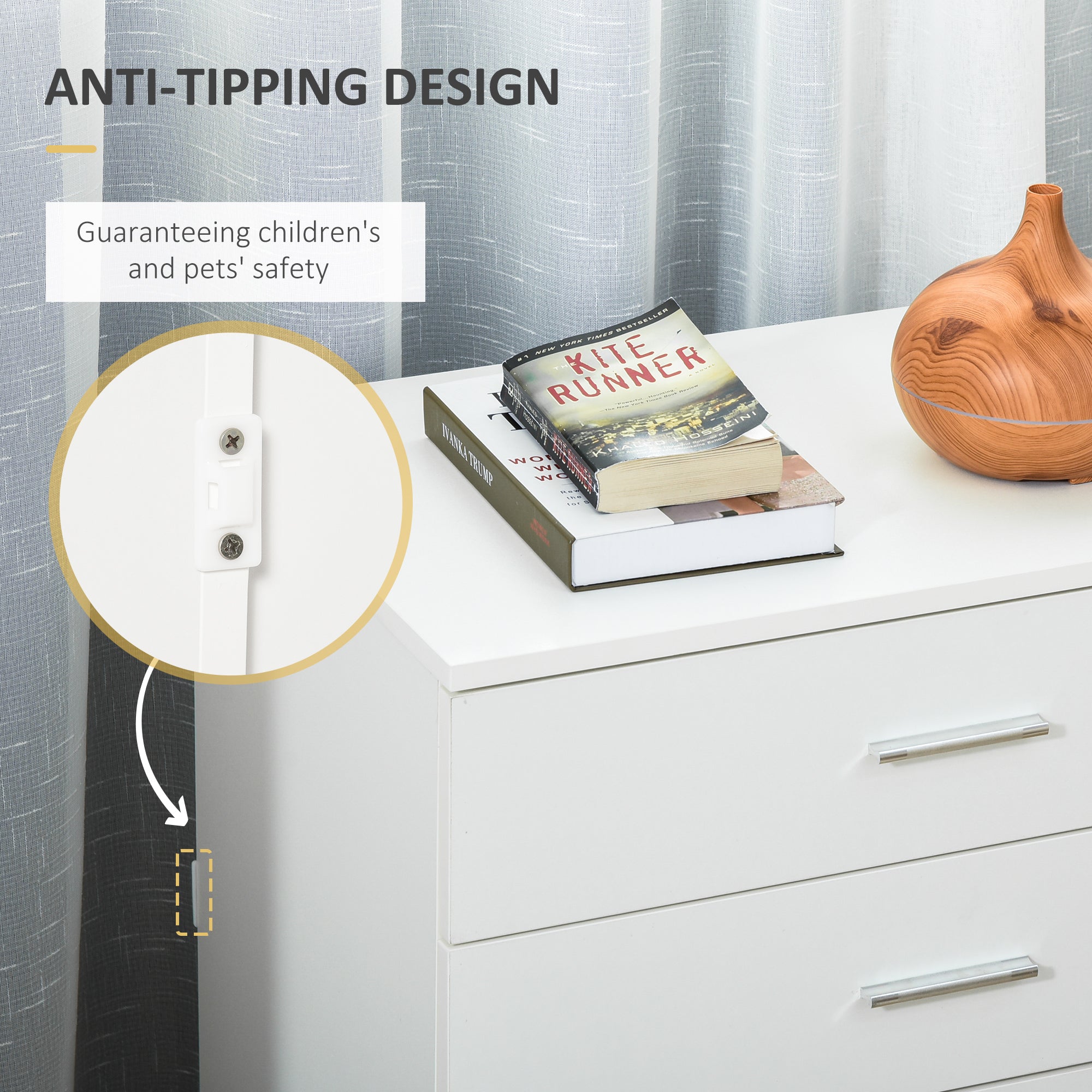 HOMCOM Chest of Drawers, 4 Drawers Storage Cabinet with Metal Rails, Anti-Tip for Playroom, Nursery Room, Hallway, etc - North Peak Garden Furniture