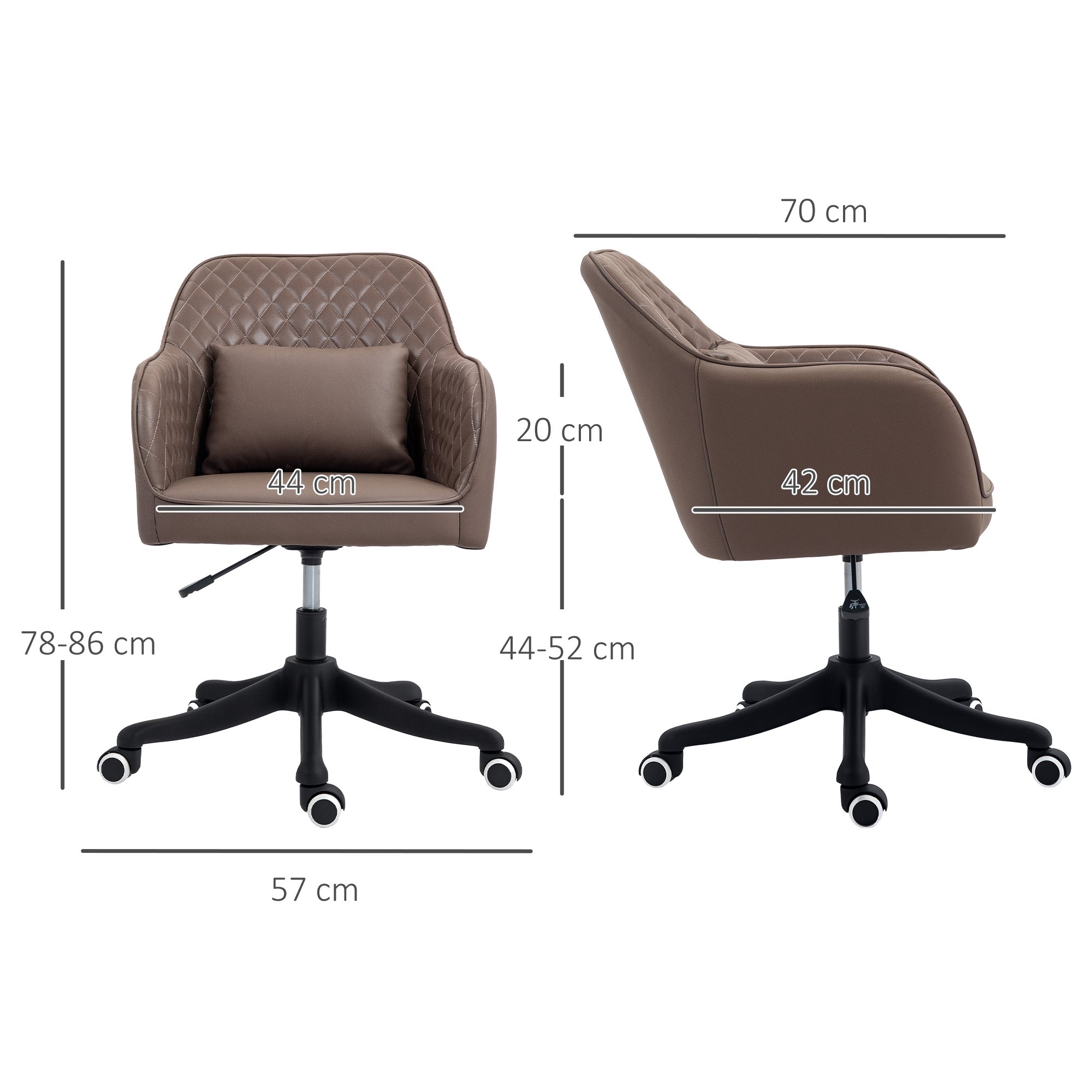 Vinsetto Microfiber Office Chair, Desk Chair, Makeup Vanity Chair with Massage Lumbar Pillow and Rolling Wheels for Bedroom and Home, Brown - North Peak Garden Furniture