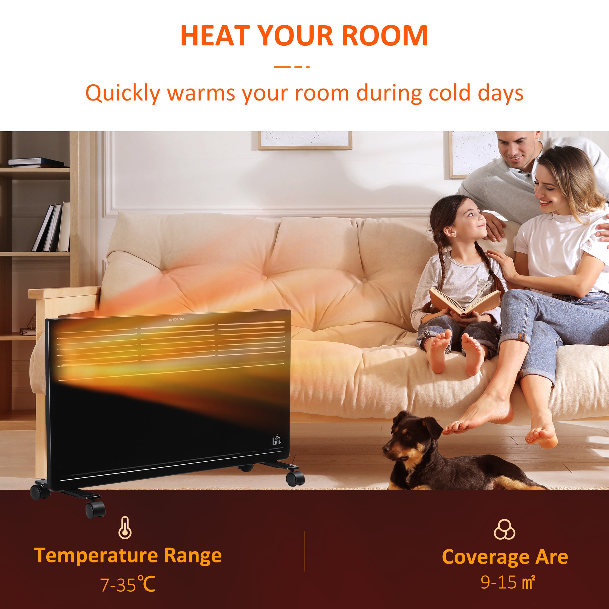 HOMCOM Convector Radiator Heater Freestanding or Wall-mounted Portable Electric Heating with 2 Heat Settings, Adjustable Thermostat and Safety Cut-Off, Black - North Peak Garden Furniture