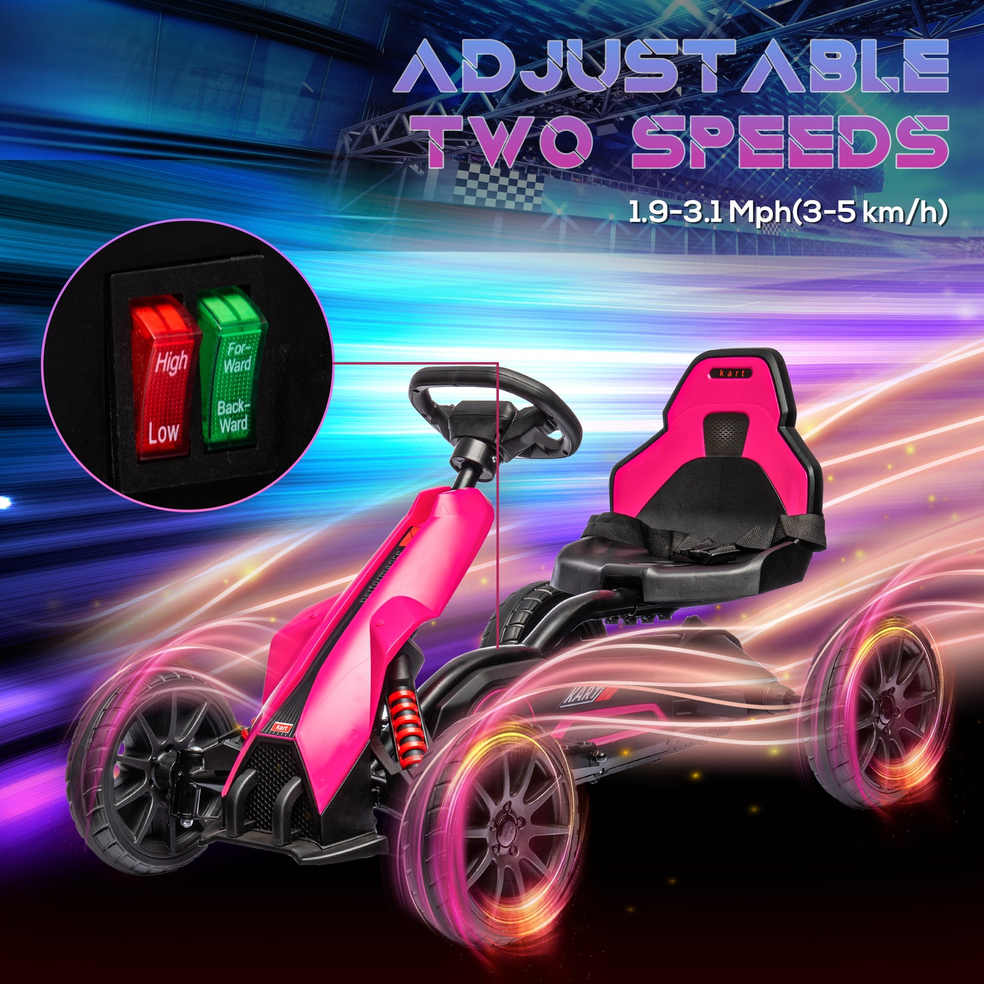 HOMCOM 12V Electric Go Kart for Kids, Ride-On Racing Go Kart with Forward Reversing, Rechargeable Battery, 2 Speeds, for Boys Girls Aged 3-8 Years Old - Pink - North Peak Garden Furniture