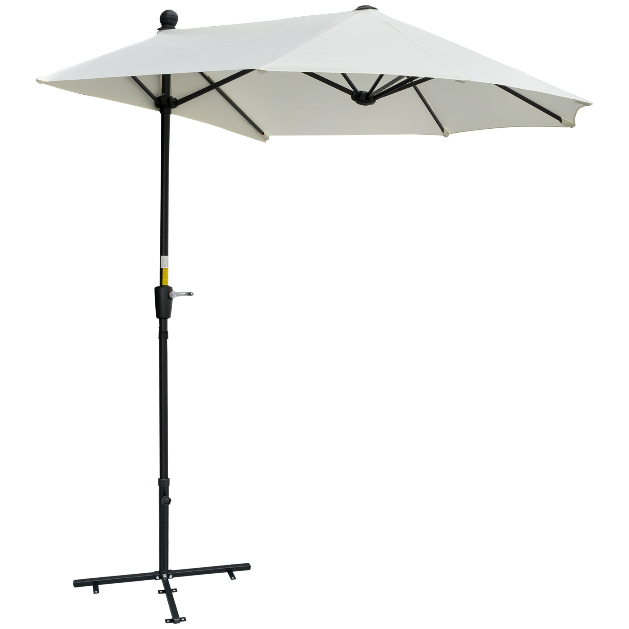 Outsunny 2m Half Parasol Market Umbrella Garden Balcony Parasol with Crank Handle, Base, Double-Sided Canopy, Cream White - North Peak Garden Furniture