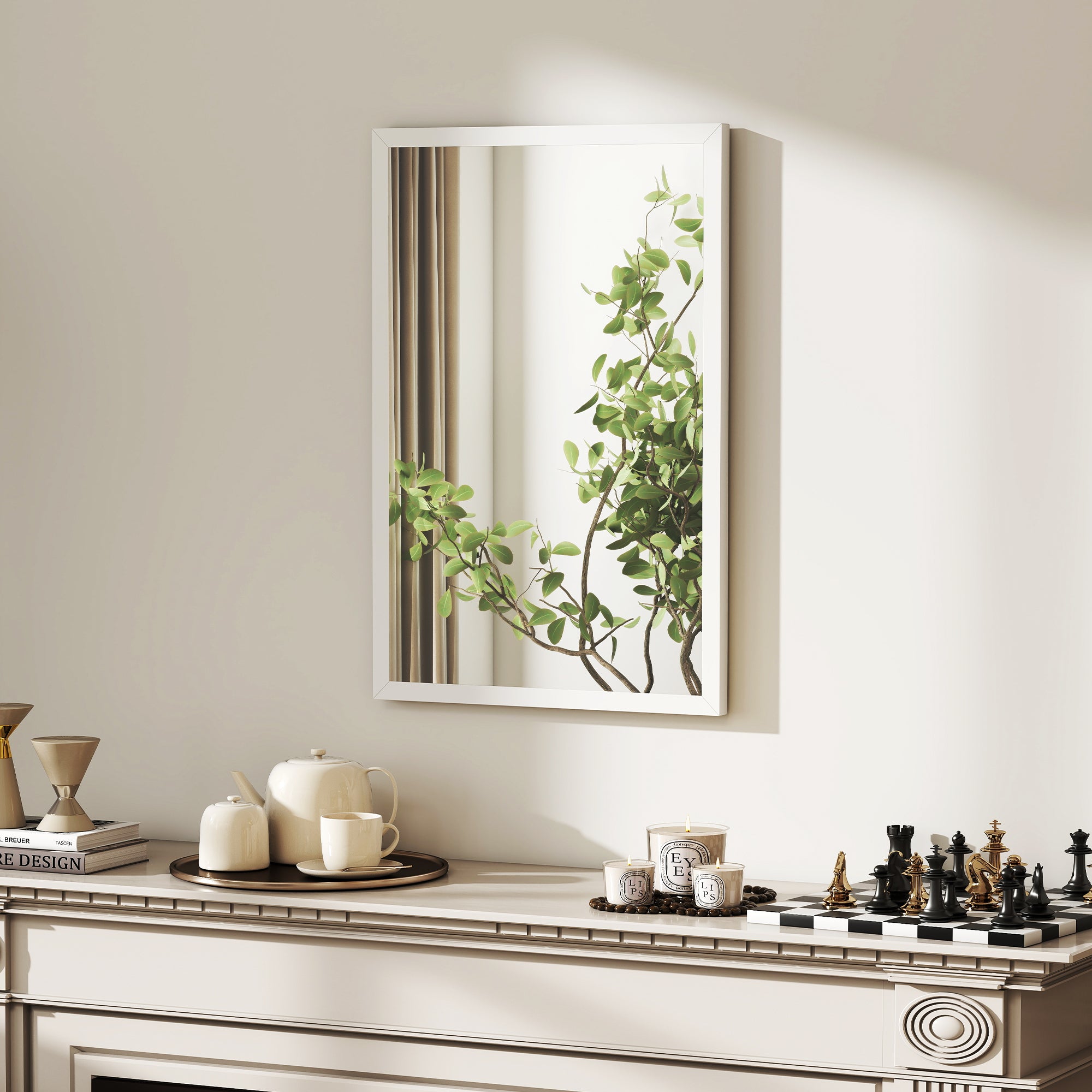 HOMCOM Wall Bathroom Mirror, 60 x 40 cm Wall-Mounted Mirror for Living Room, Bedroom, Hallway, White