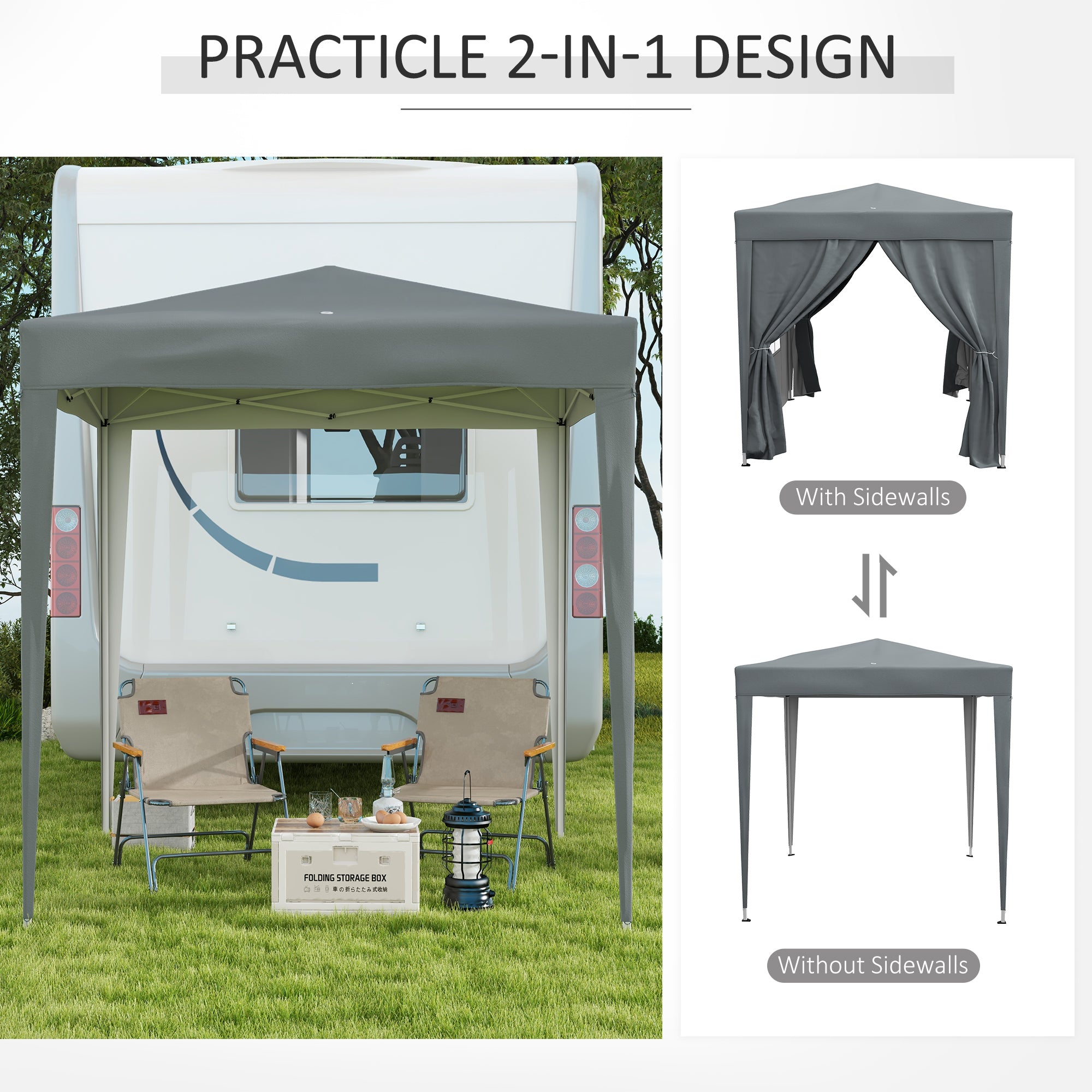Outsunny Garden Pop Up Gazebo Marquee Party Tent Canopy with free Carrying Case, Removable 2 Walls, 2 Windows, 2m x 2m, Grey - North Peak Garden Furniture