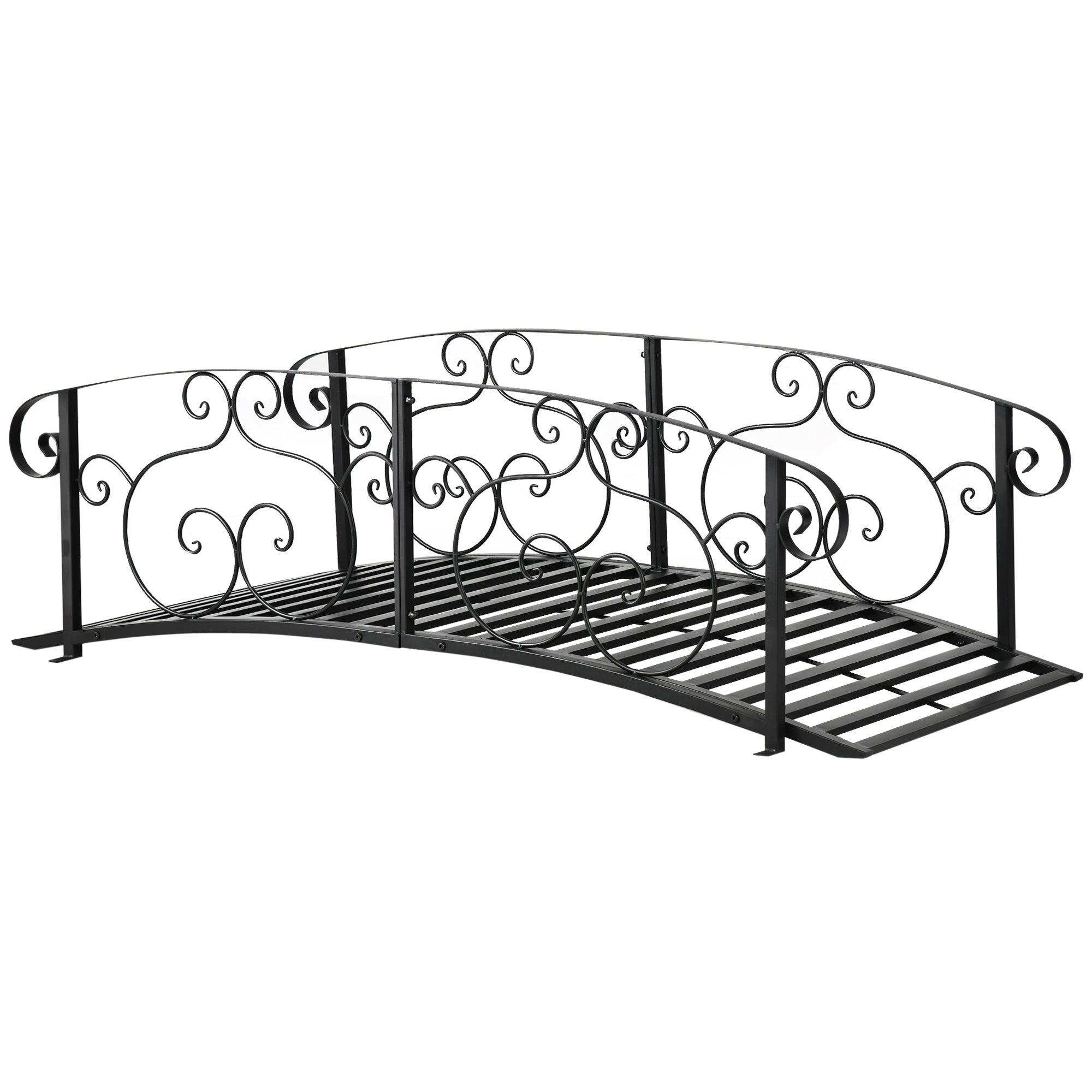 Outsunny 184cm Metal Arch Garden Garden Bridge, Safety Siderails, Arc Footbridge for Garden Creek, Stream, Pond, Black