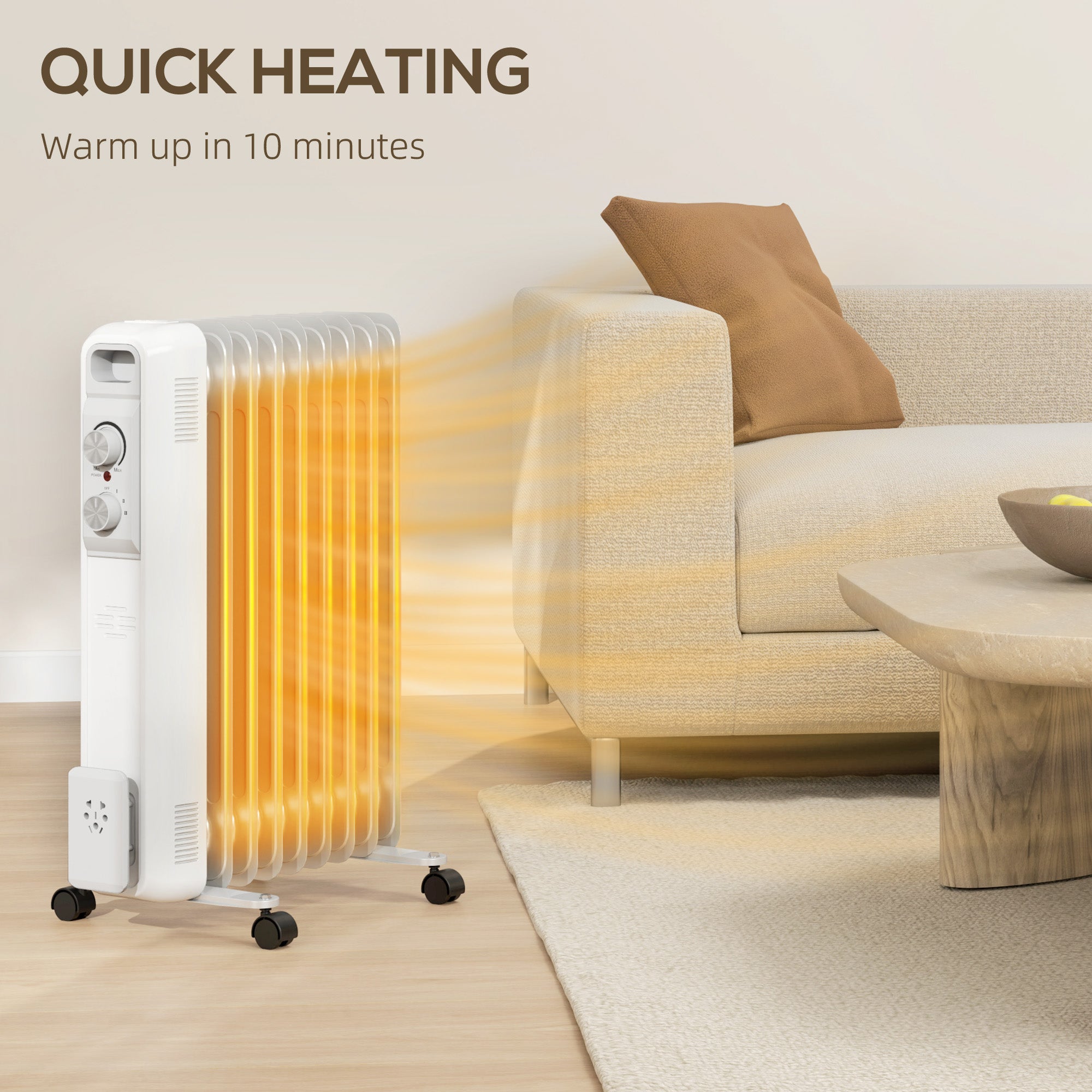 HOMCOM 2kW Nine Fin Oil-Filled Radiator - White - North Peak Garden Furniture