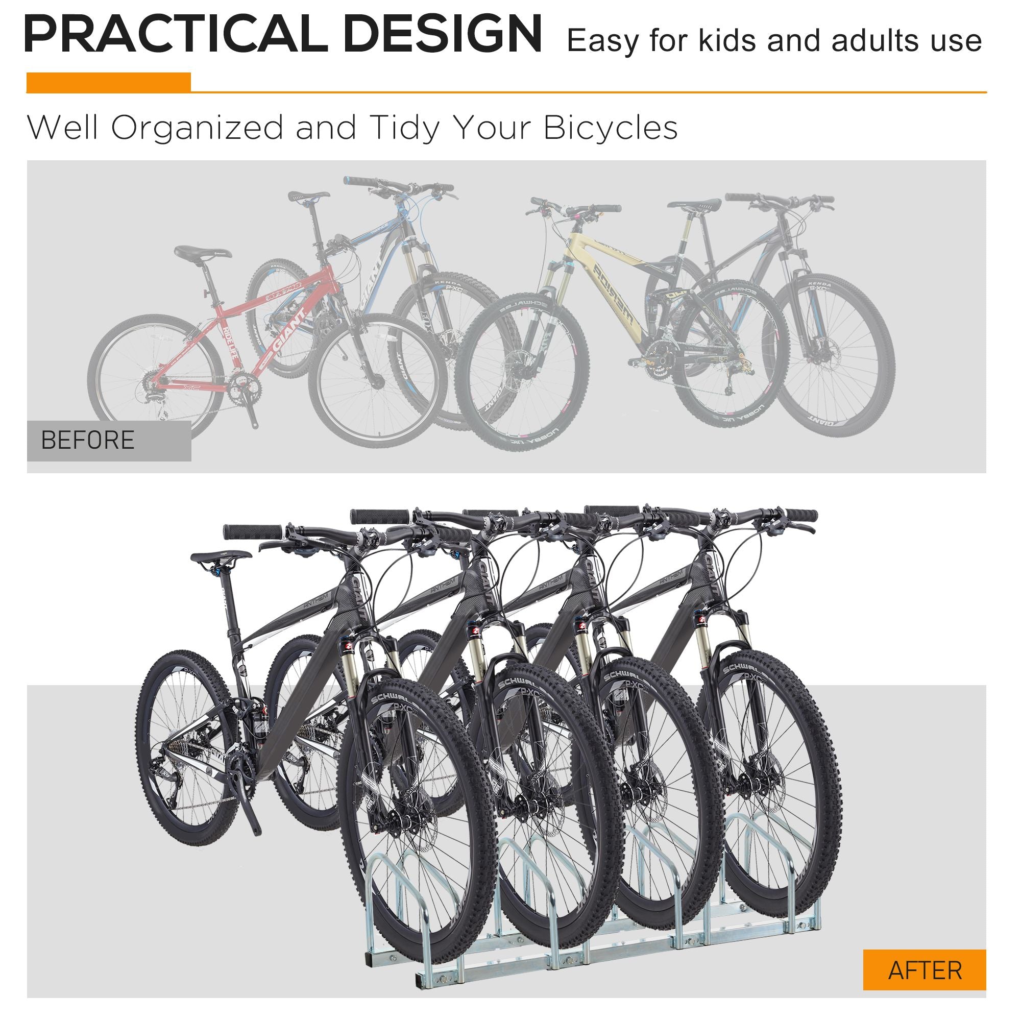 HOMCOM Bike Stand Parking Rack Floor or Wall Mount Bicycle Cycle Storage Locking Stand (4 Racks, Silver) - North Peak Garden Furniture