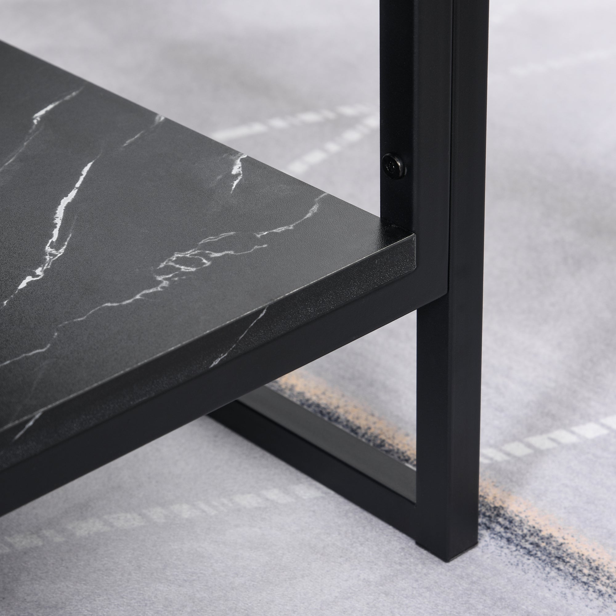 HOMCOM Coffee Table, Two-Tier Marble Centre Table with Metal Frame and Storage Shelf for Living Room, 106 x 50 x 45cm, Black - North Peak Garden Furniture