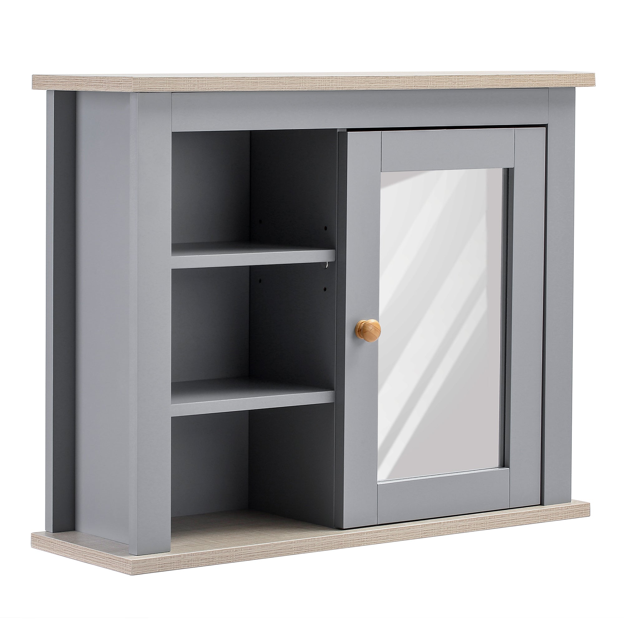kleankin Bathroom Wall Mirror Cabinet, Cupboard with Door, Storage Cabinet with Adjustable Shelf for Corridors Living Rooms, Grey - North Peak Garden Furniture