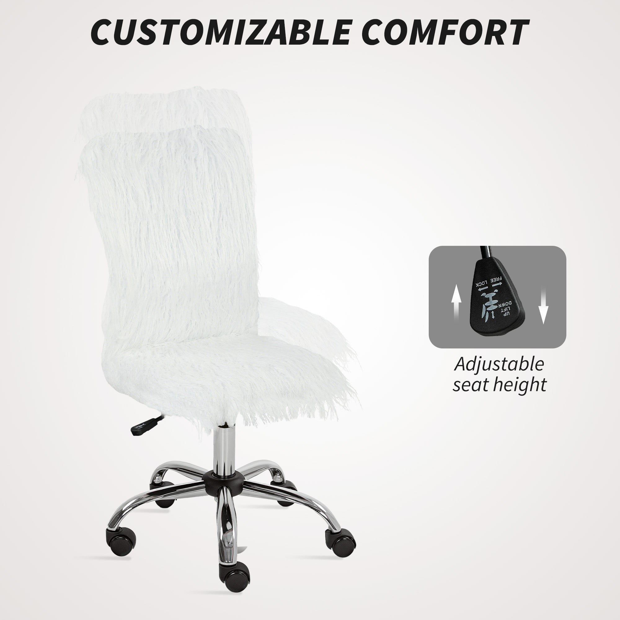 HOMCOM Plush Office Desk Chair, Modern Armless Swivel Vanity Chair with Adjustable Height for Home Office, Bedroom, Living Room, White