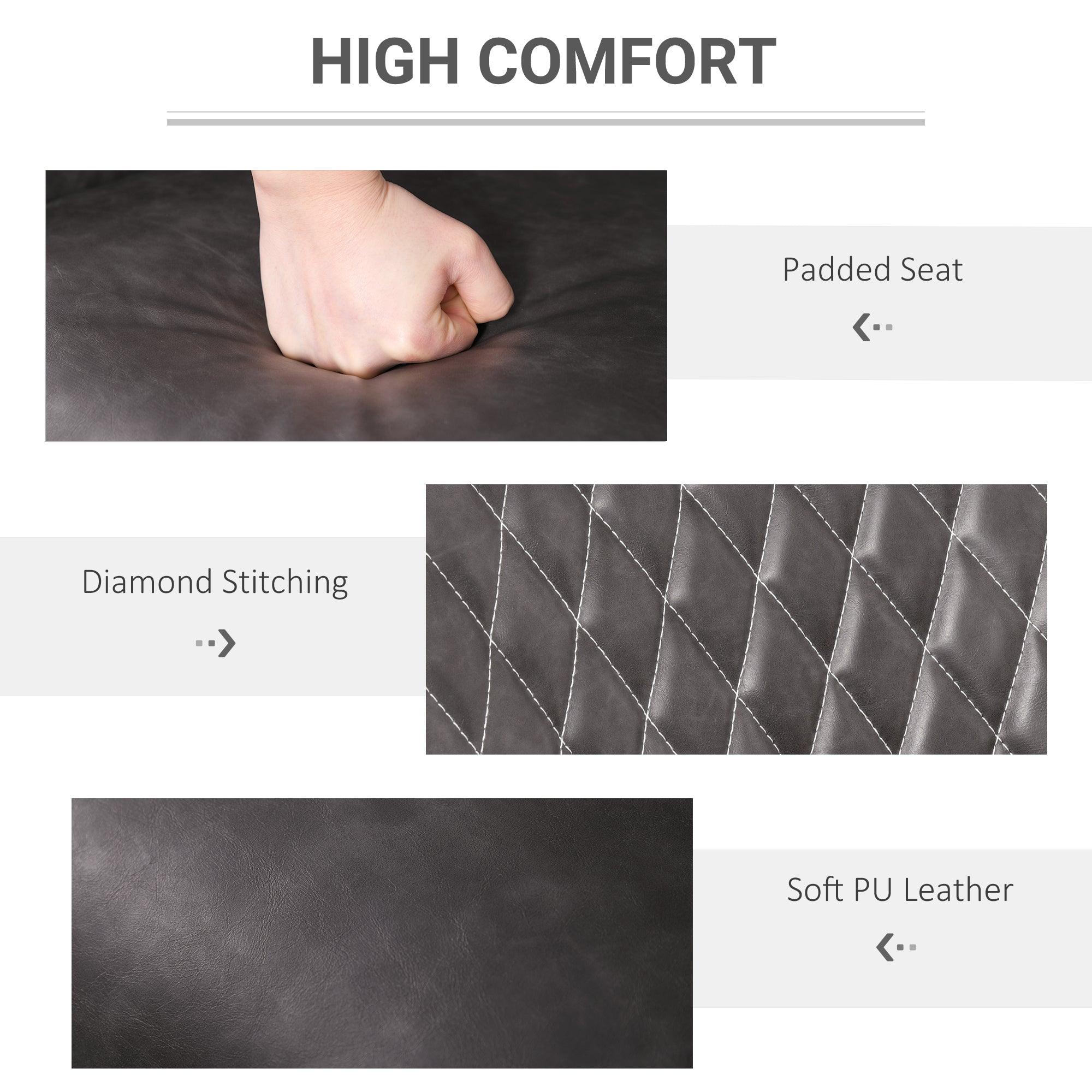HOMCOM Retro Dining Chair Set of 4, PU Leather Upholstered Side Chairs for Kitchen Living Room with Metal Legs, Grey - North Peak Garden Furniture