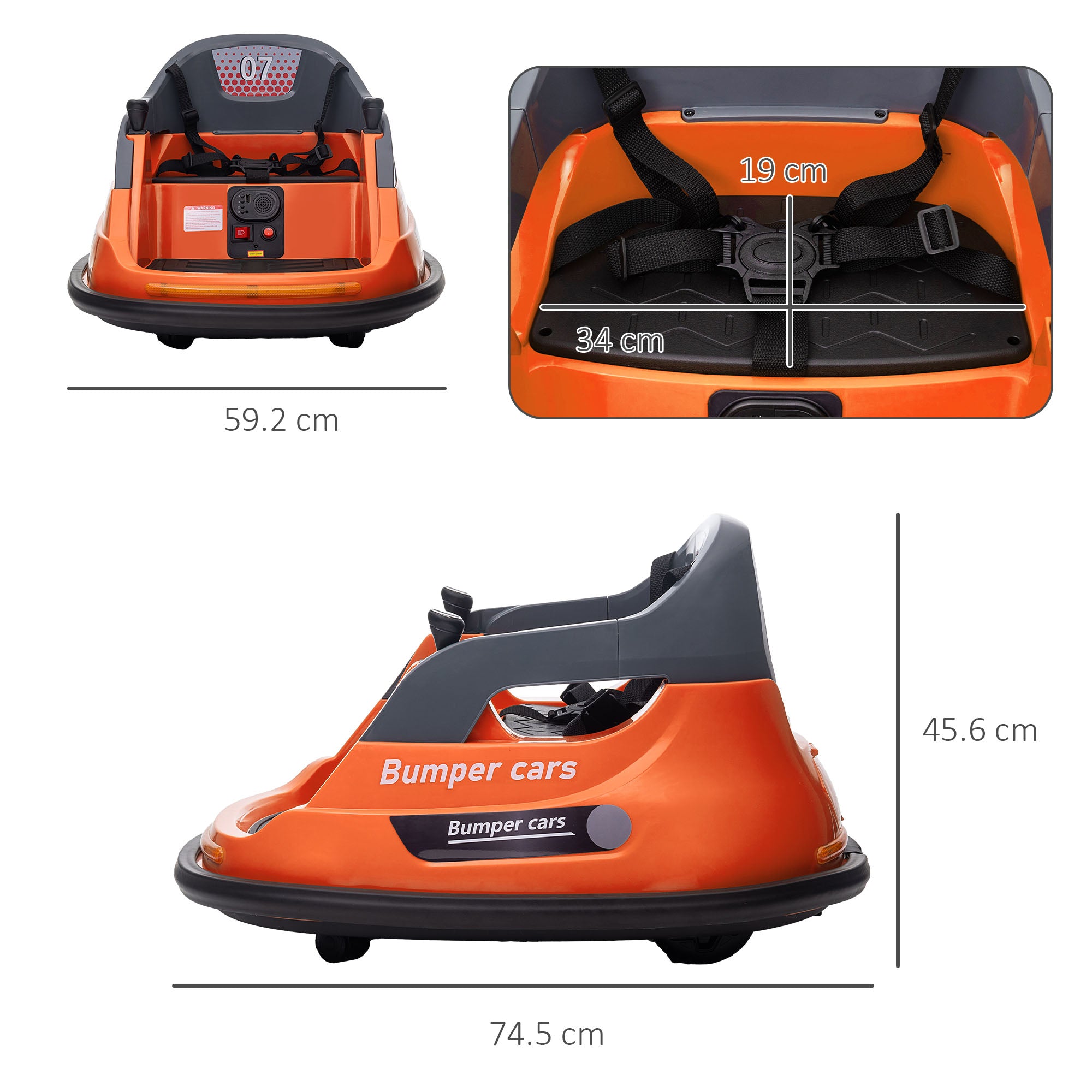 HOMCOM Bumper Car, 360° Rotation Spin 12V Kids Electric Car with Lights, Music, for Ages 1.5-5 Years - Orange