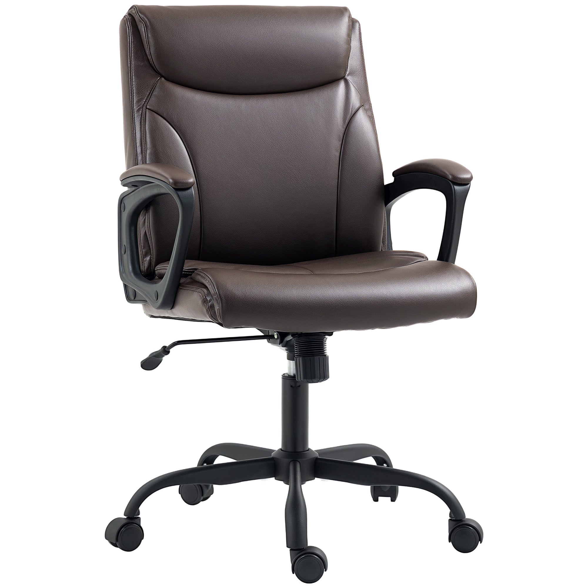 HOMCOM Executive Office Chair, Faux Leather Desk Chair with Height Adjustable, Swivel Wheels and Tilt Function, Computer Chair for Home Office and Study Room, Brown - North Peak Garden Furniture