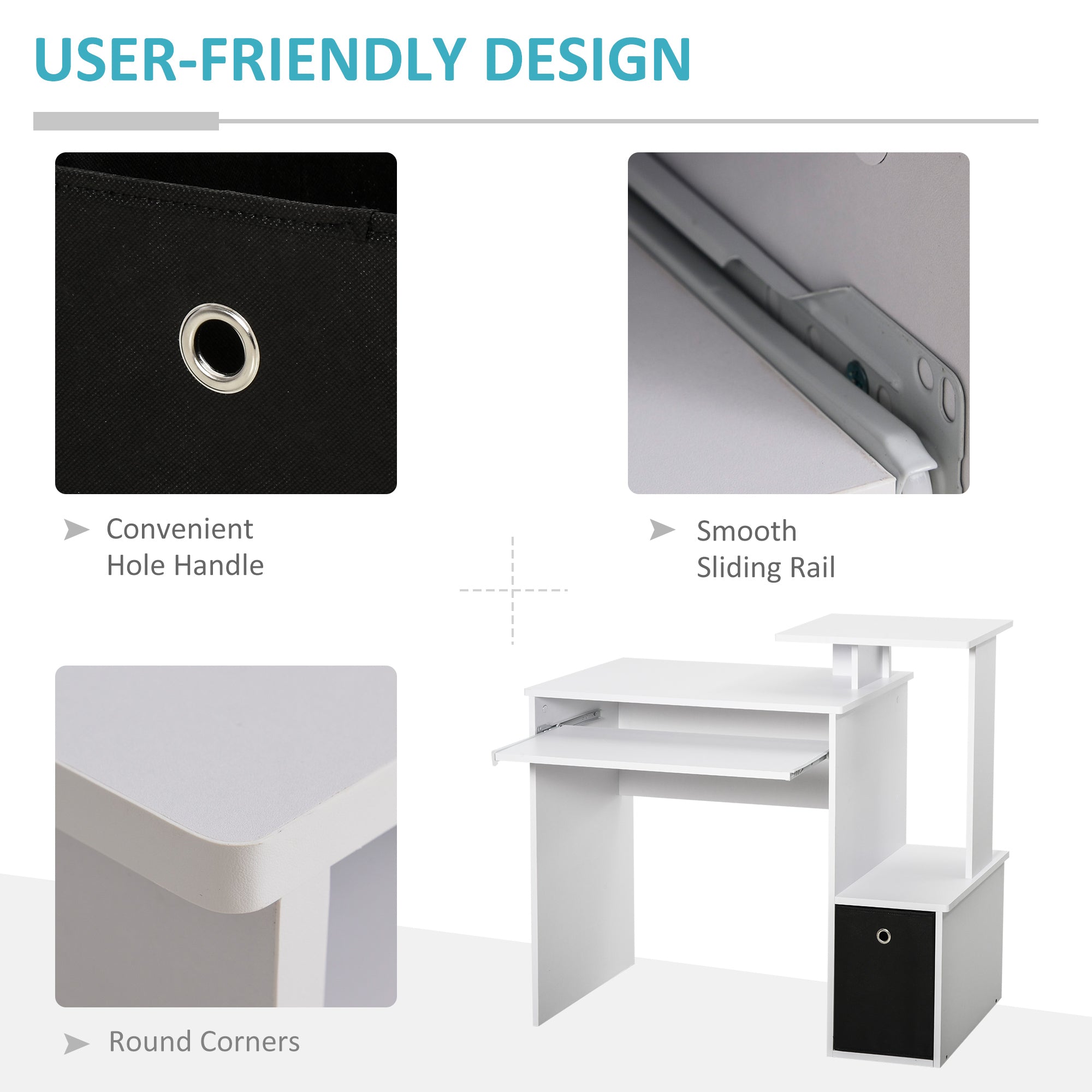 HOMCOM Computer Desk with Sliding Keyboard Tray Storage Drawer Shelf Home Office Workstation White - North Peak Garden Furniture