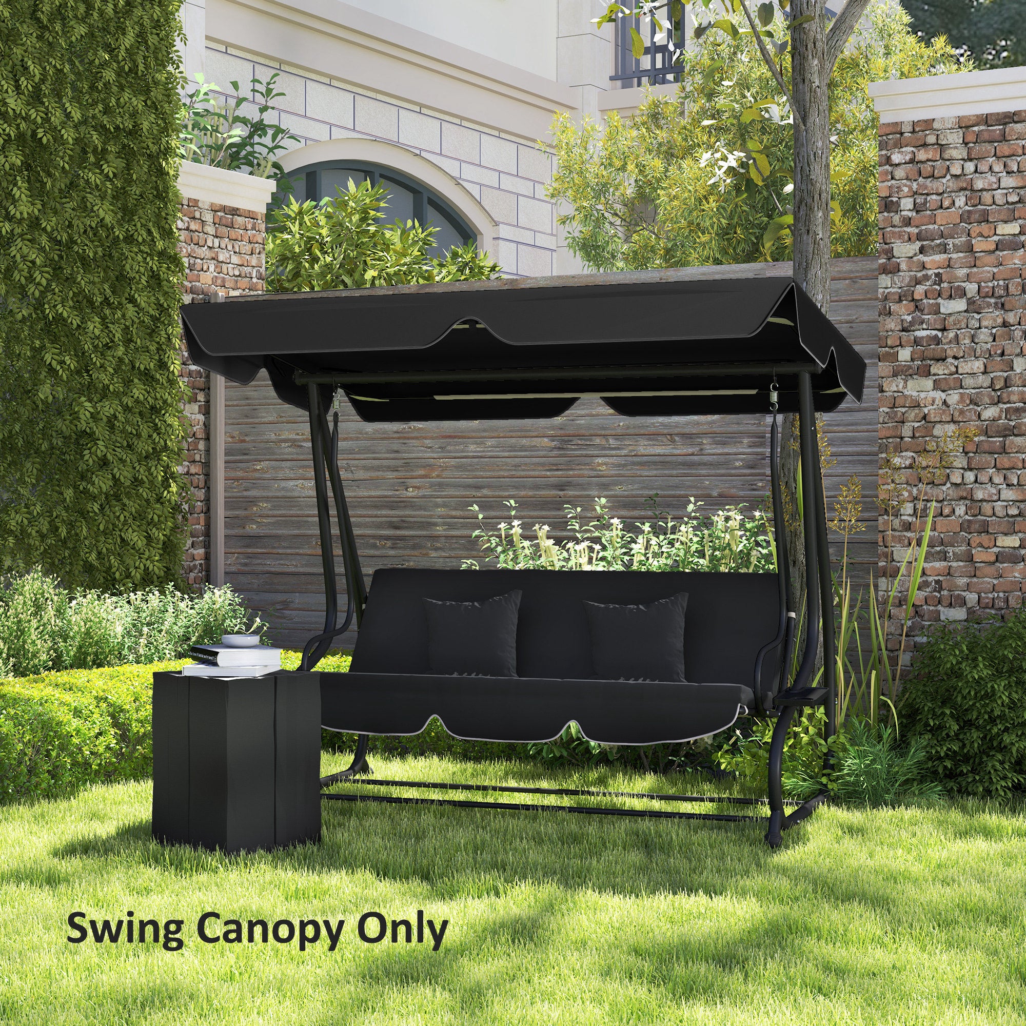 Outsunny Garden Swing Canopy Replacement 3 Seater, Waterproof Garden Swing Seat Canopy Cover, Windproof Anti-UV Sun Shade (Canopy Only) for Patio, Balcony, Black