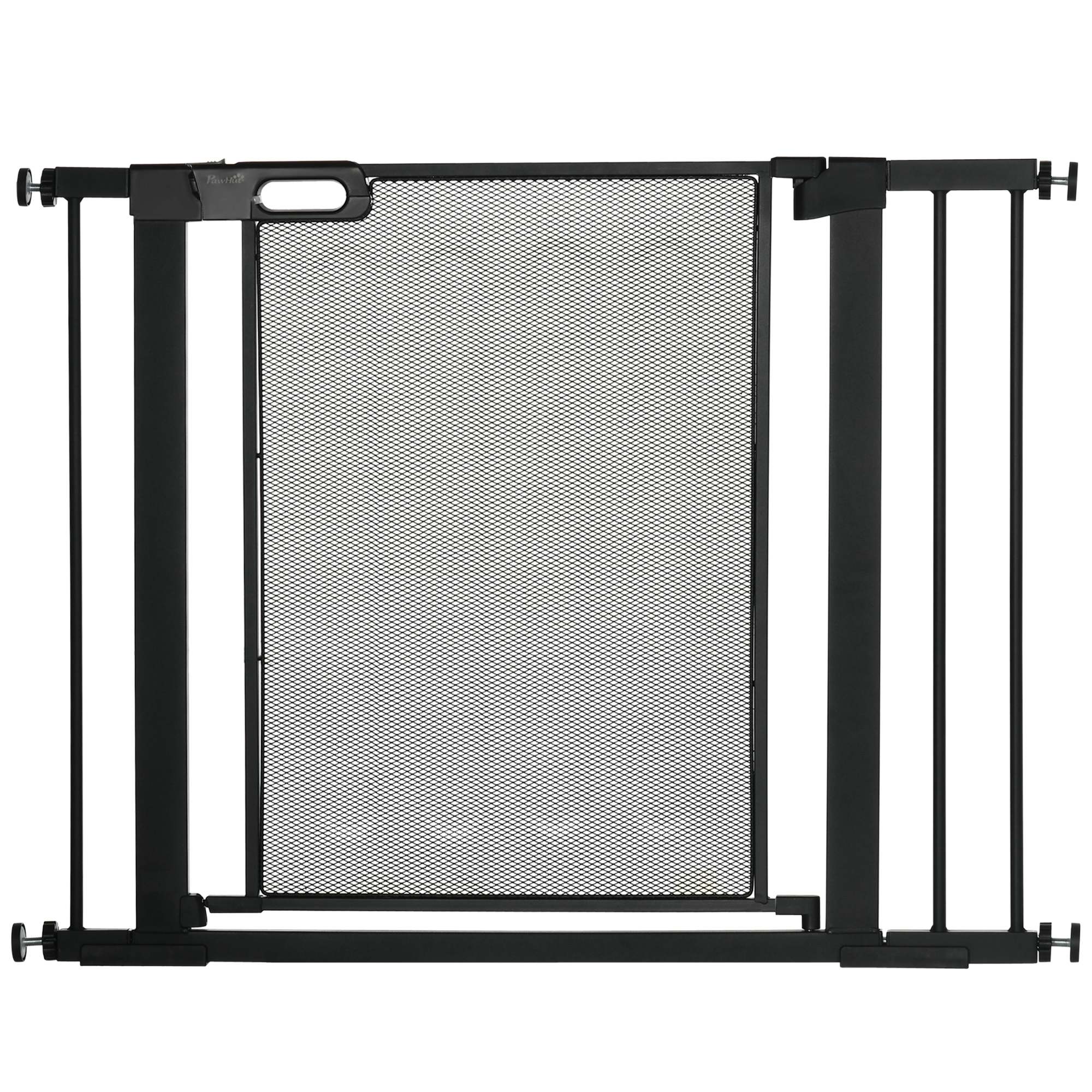 PawHut Pressure Fit Safety Gate, for Staircases, Hallways, Doorways w/ Extensions Kit, 75-103CM Adjustable Width - Black - North Peak Garden Furniture