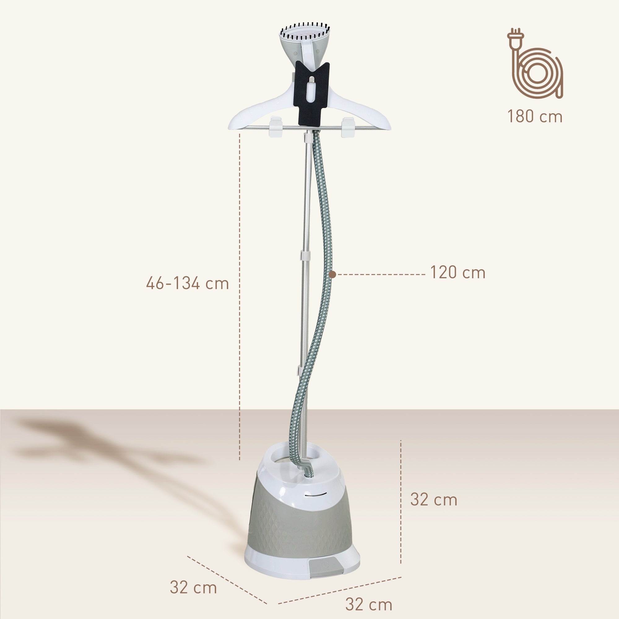 HOMCOM Clothes Steamer, Upright Garment Steamer Wrinkle Remover with Large 1.8L Water Tank, Adjustable Height, for Home Clothing, Curtains, Wedding Dresses, Silk, Sofa, Light Grey - North Peak Garden Furniture