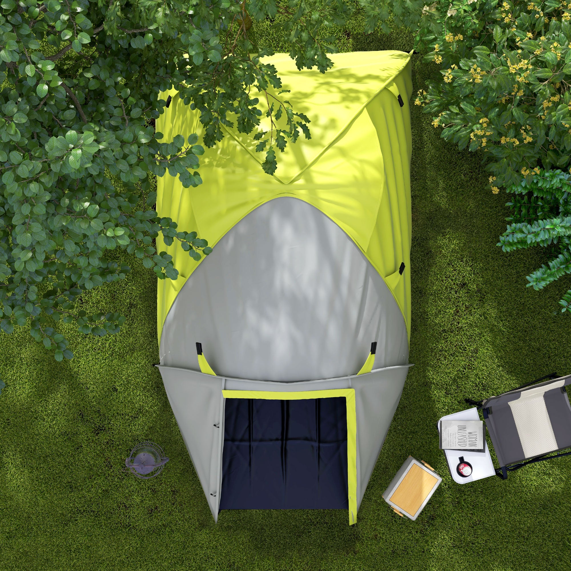 Outsunny Two-Man Dome Tent, with Front Porch and Accessories - Yellow/Grey - North Peak Garden Furniture