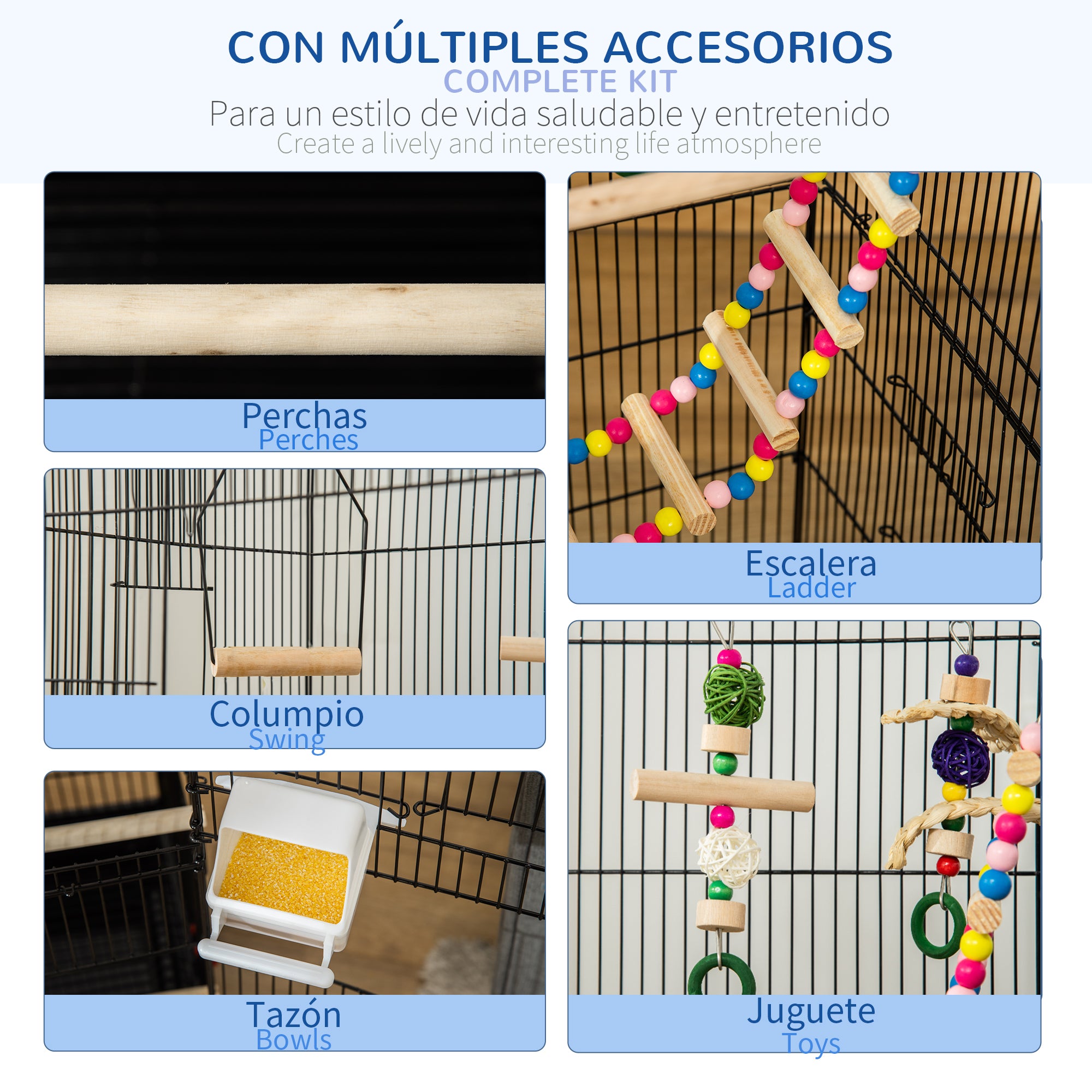 PawHut Bird Cage for Budgies, Finches, Canaries w/ Accessories, Toys, Tray - North Peak Garden Furniture