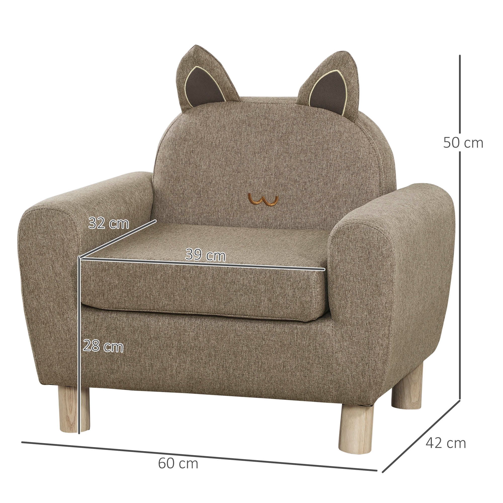 HOMCOM Kids Sofa Toddler Chair Children Armchair for Preschool Bedroom Playroom with Ear Modeling Wood Brown - North Peak Garden Furniture