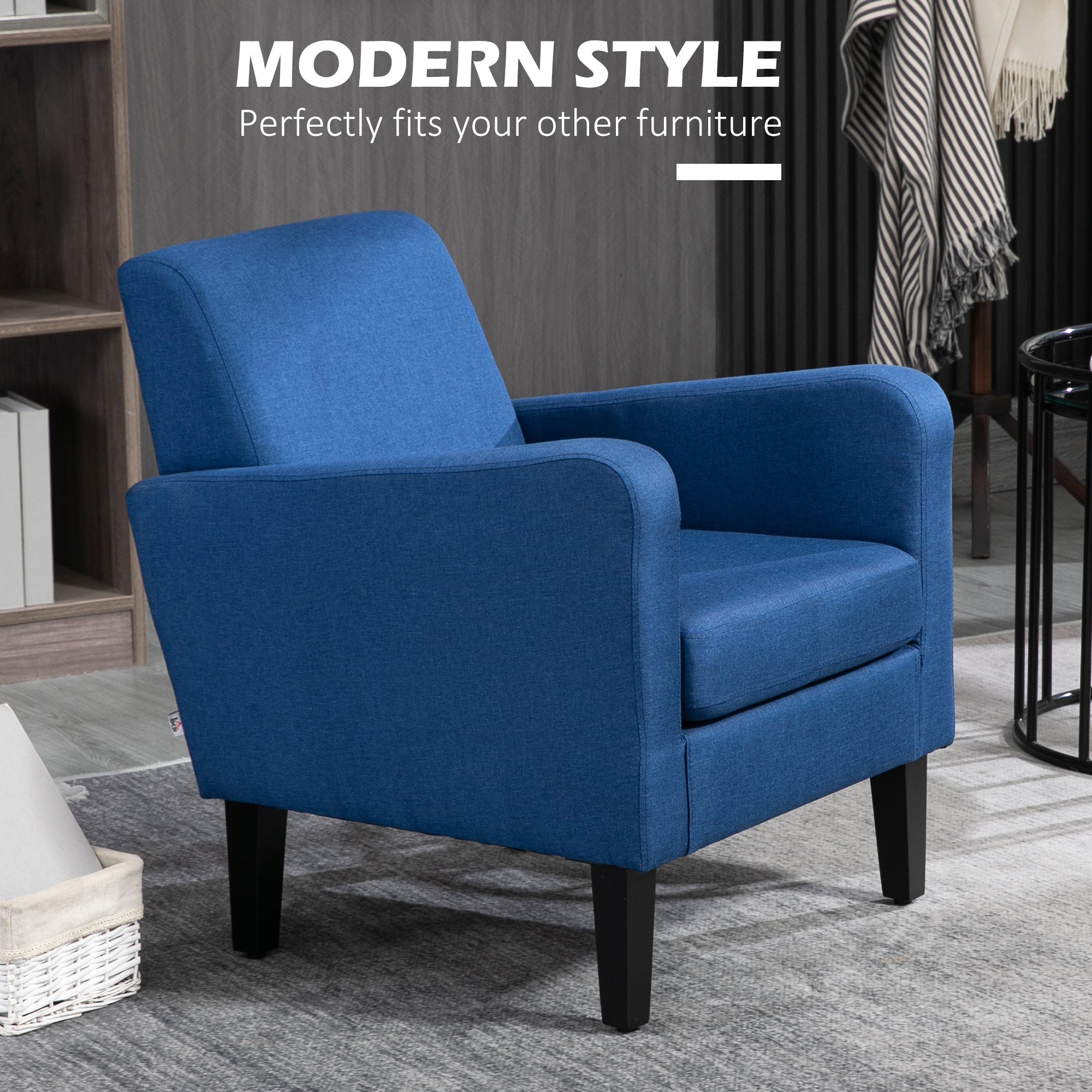 HOMCOM Linen-Look Boxy Armchair - Blue - North Peak Garden Furniture