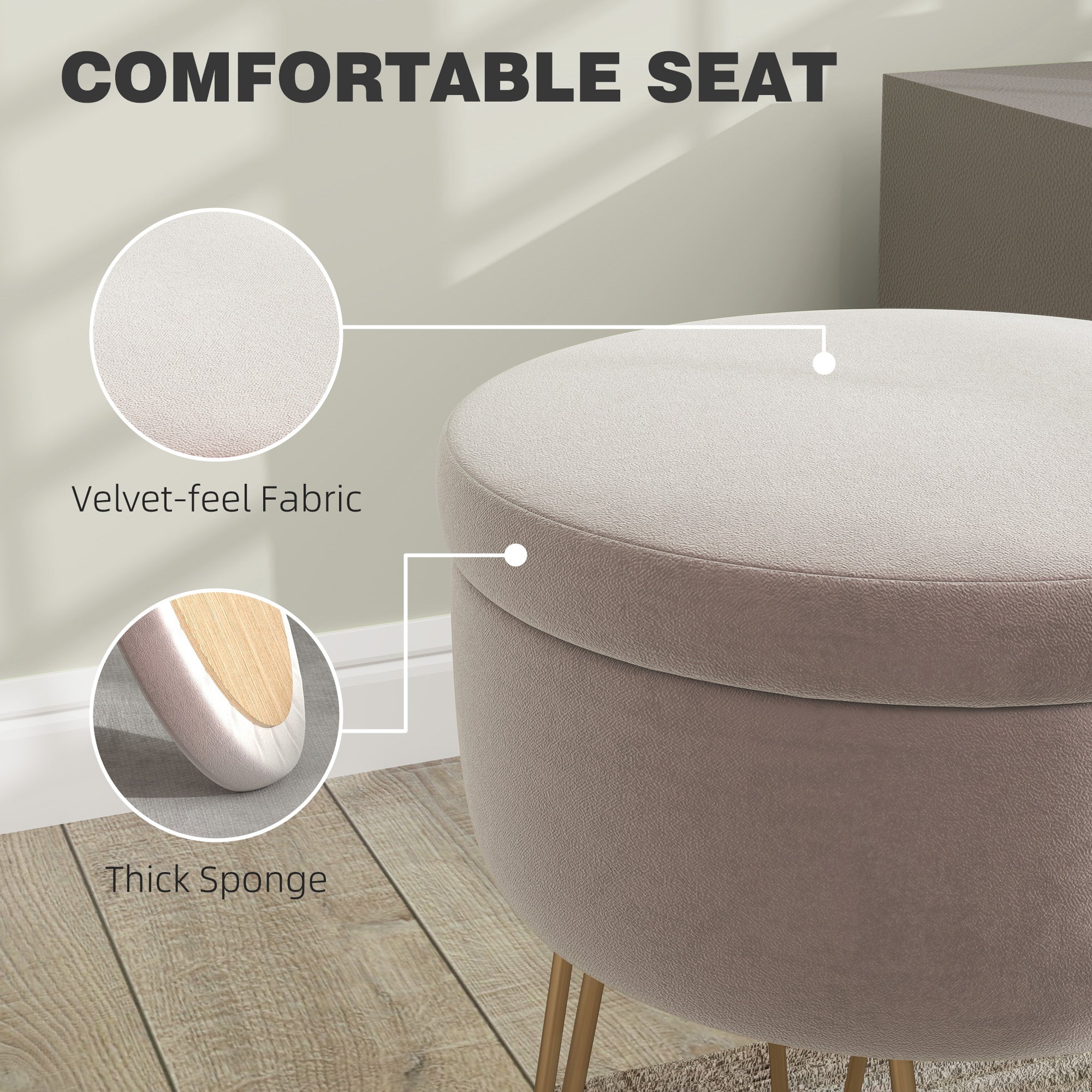 HOMCOM 5L Velvet-Feel Storage Ottoman - Light Pink - North Peak Garden Furniture