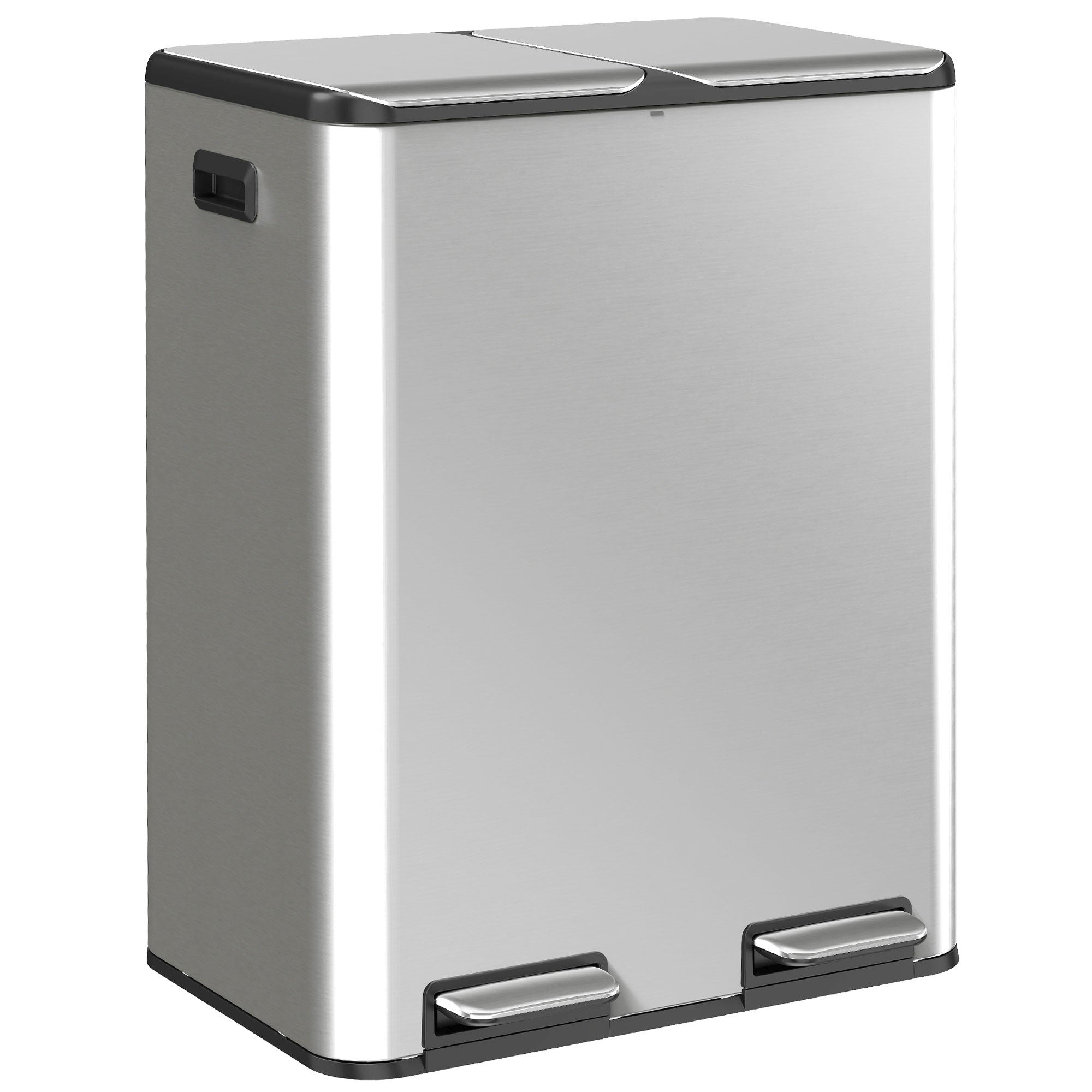 HOMCOM 2 x 30L Double Kitchen Bin, Stainless Steel Pedal Rubbish Bin with Dual Compartments, Soft Close Lids, Silver Tone