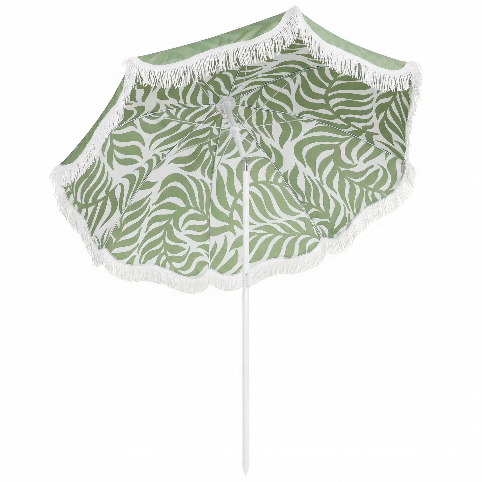 Outsunny 1.8 m Beach Umbrella Parasol with Sand Anchor, Portable Tilting Garden Parasol with Adjustable Height, Green